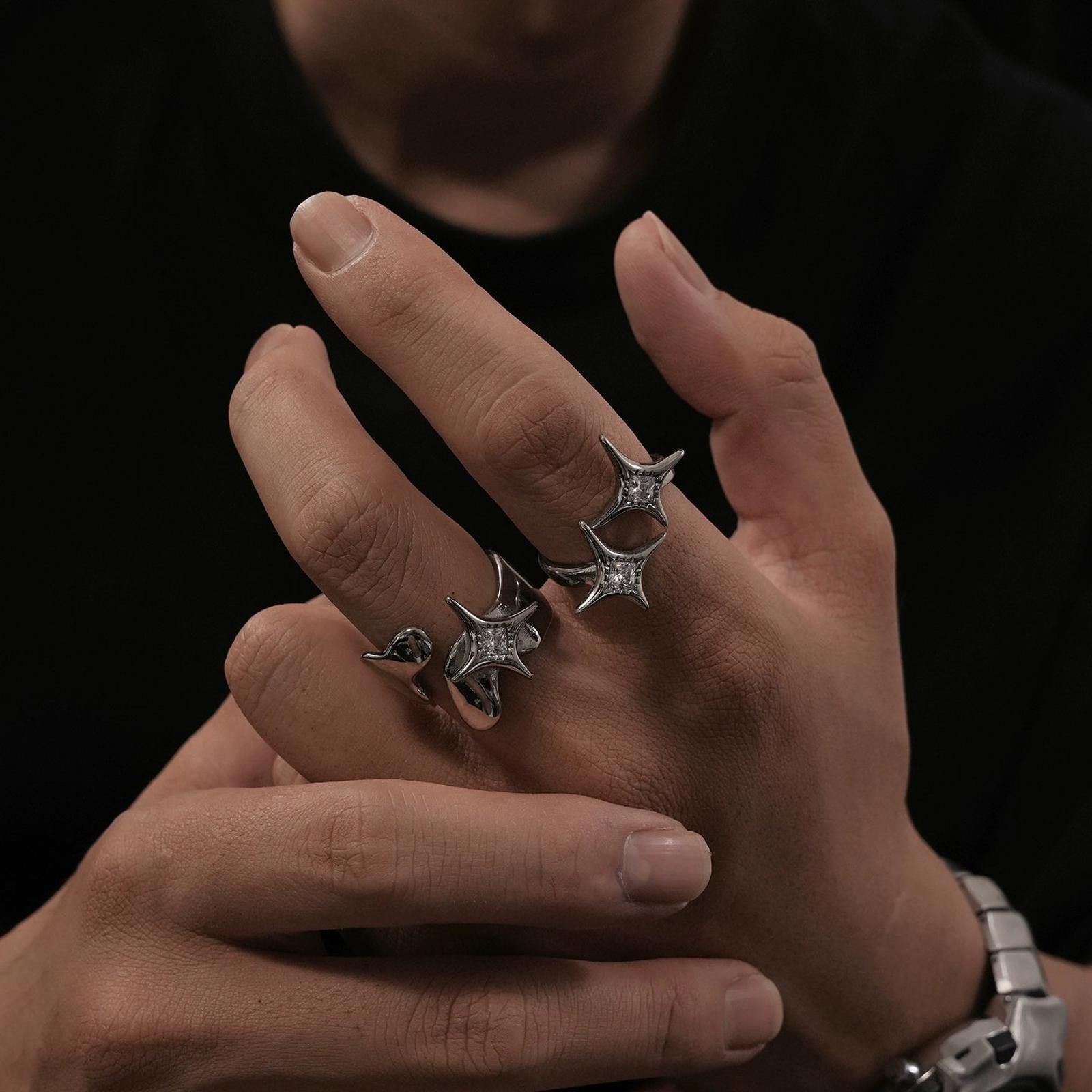 Japanese Brand Silver Gothic Spike Rings, Adjustable Metal Rings Size ONE SIZE - 2 Thumbnail