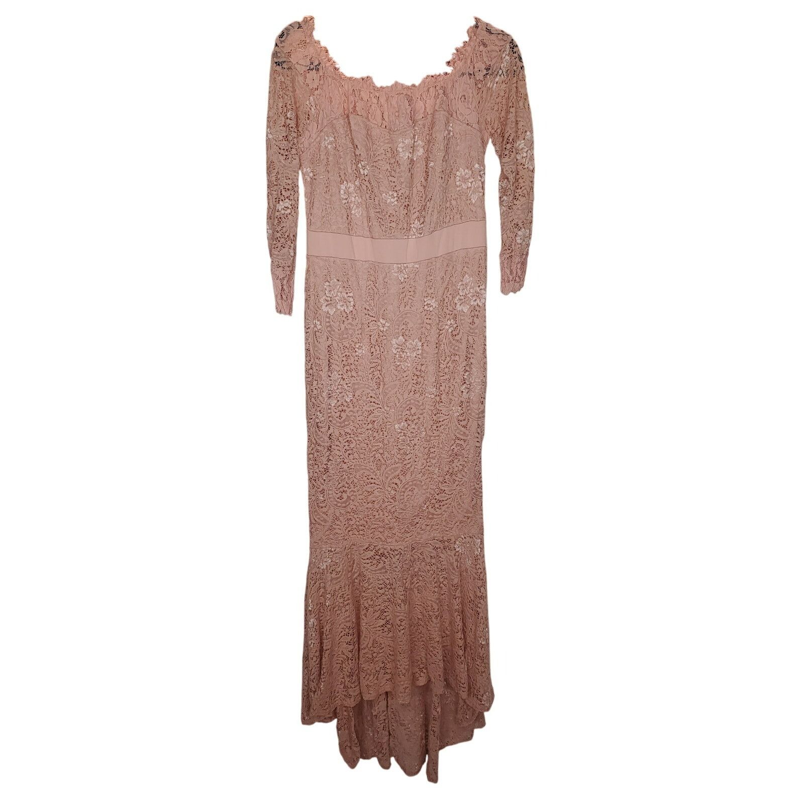 Other Blush Pink Lace Off Shoulder High Low Gown w/ Train Size XL Size XL / US 12-14 / IT 48-50 - 1 Thumbnail