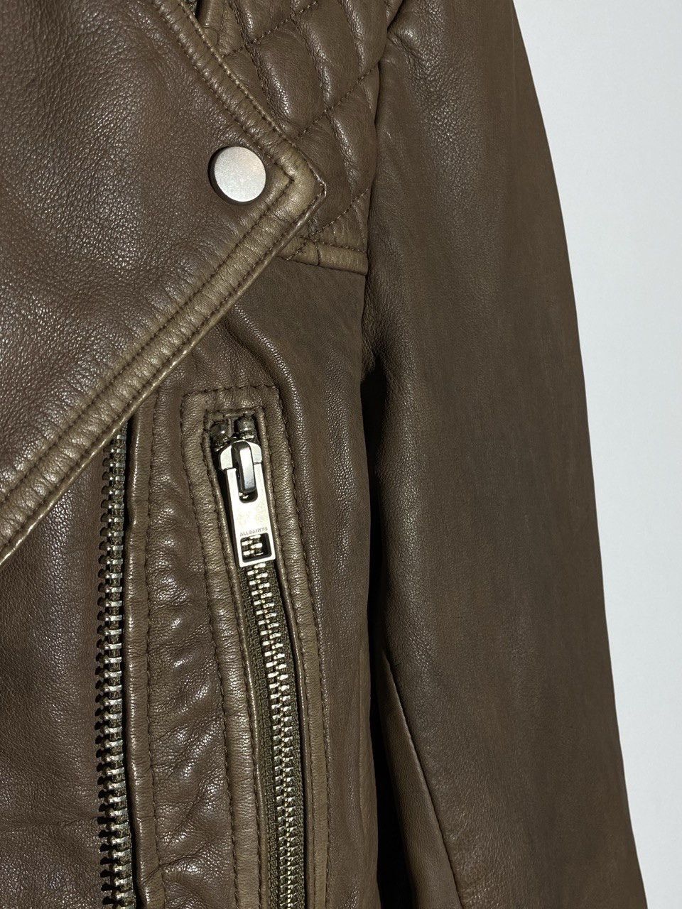 Allsaints All Saints Cropped Biker Leather Jacket Brown Size S / US 4 / IT 40 - 3 Thumbnail