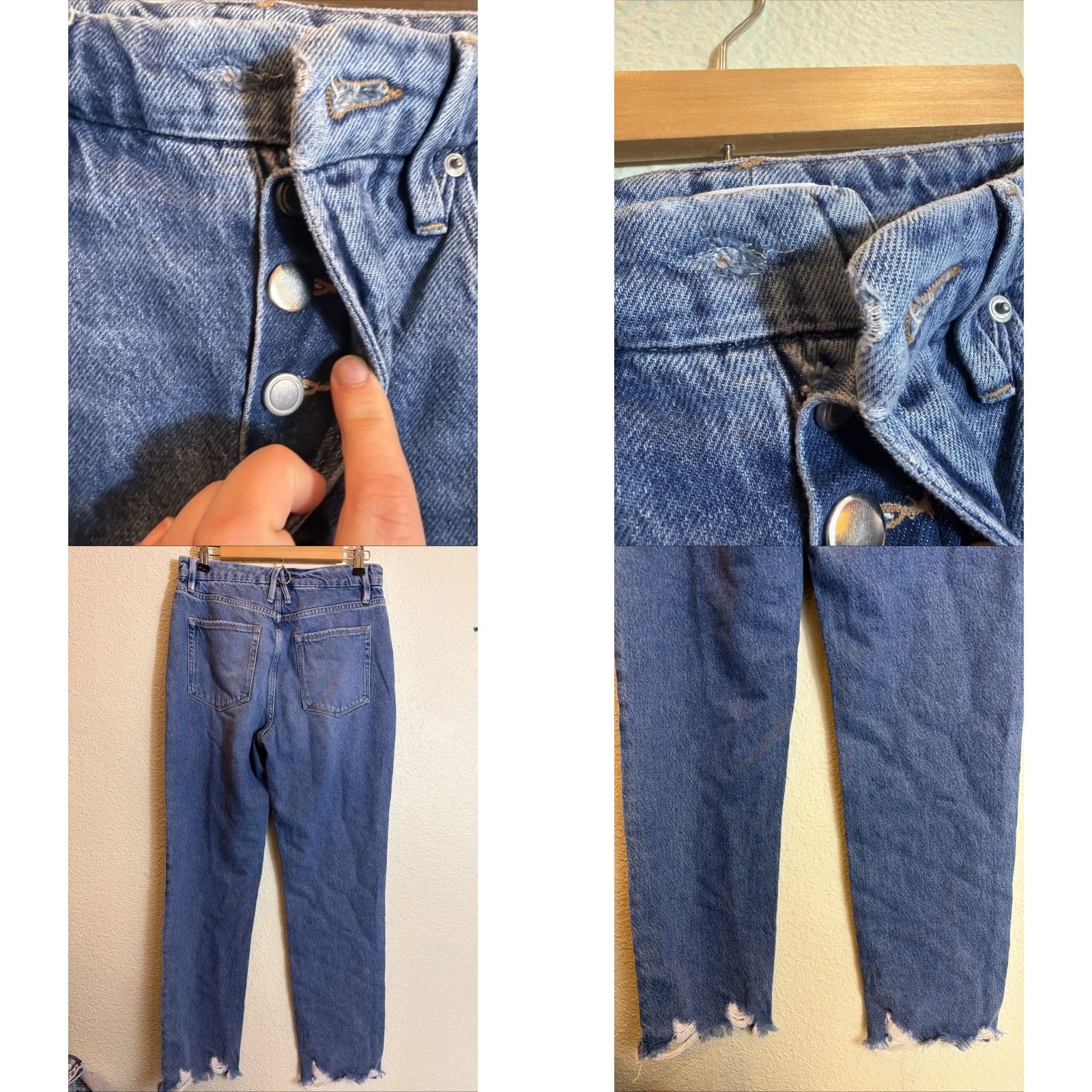 Good American Good American Jeans Good Boy Women’s Medium Wash Raw Hem Button Fly 28x31 Flaws Size 30" / US 8 / IT 44 - 8 Thumbnail