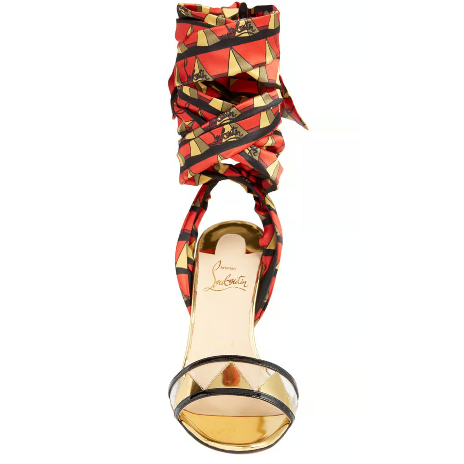 Christian Louboutin Baigneuse 100 Black Gold Red Lace Up Sandal Heel Pump 36.5 Size US 6.5 / IT 36.5 - 8 Thumbnail