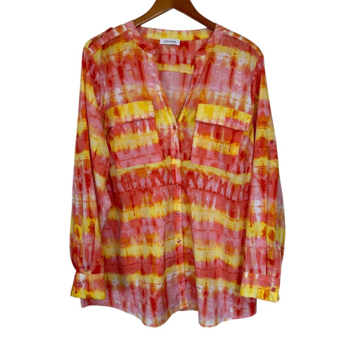 Calvin Klein Calvin Klein Blouse Women 0X Orange Plus Size Tie Dye Size XXL / US 16-18 / IT 52-54 - 1 Thumbnail