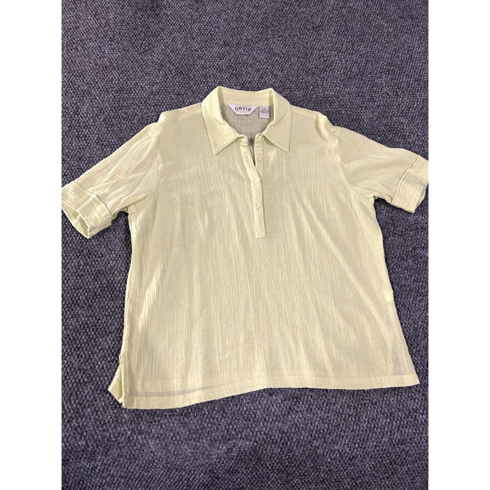 Orvis Orvis Shirt Womens Medium Light Yellow Textured Cotton Short Sleeve Pullover Size M / US 6-8 / IT 42-44 - 2 Thumbnail