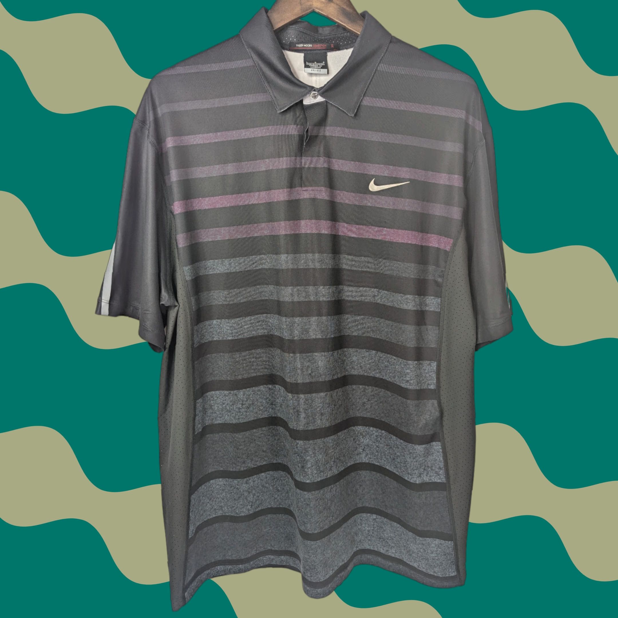 Nike Nike Dri-Fit TW Polo Shirt Mens Striped Black 518104 011 Golf Casual Polo Size US L / EU 52-54 / 3 - 1 Thumbnail