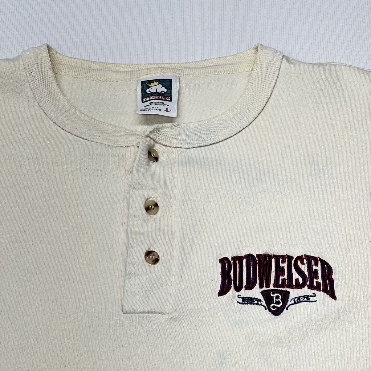 Budweiser × Vintage Budweiser Tee Shirt Henley Button Alcohol Beer Bar Promo Size US L / EU 52-54 / 3 - 3 Thumbnail