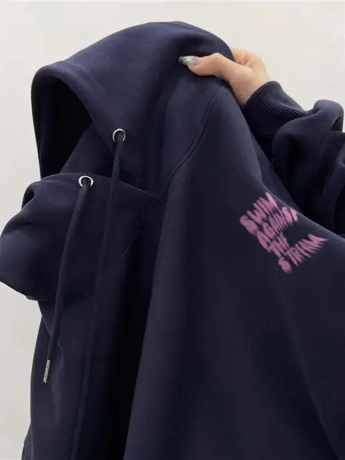 VIBE Vintage Heavy Shadow Letter Print Casual Hooded Sweatshirt Size US XL / EU 56 / 4 - 3 Thumbnail