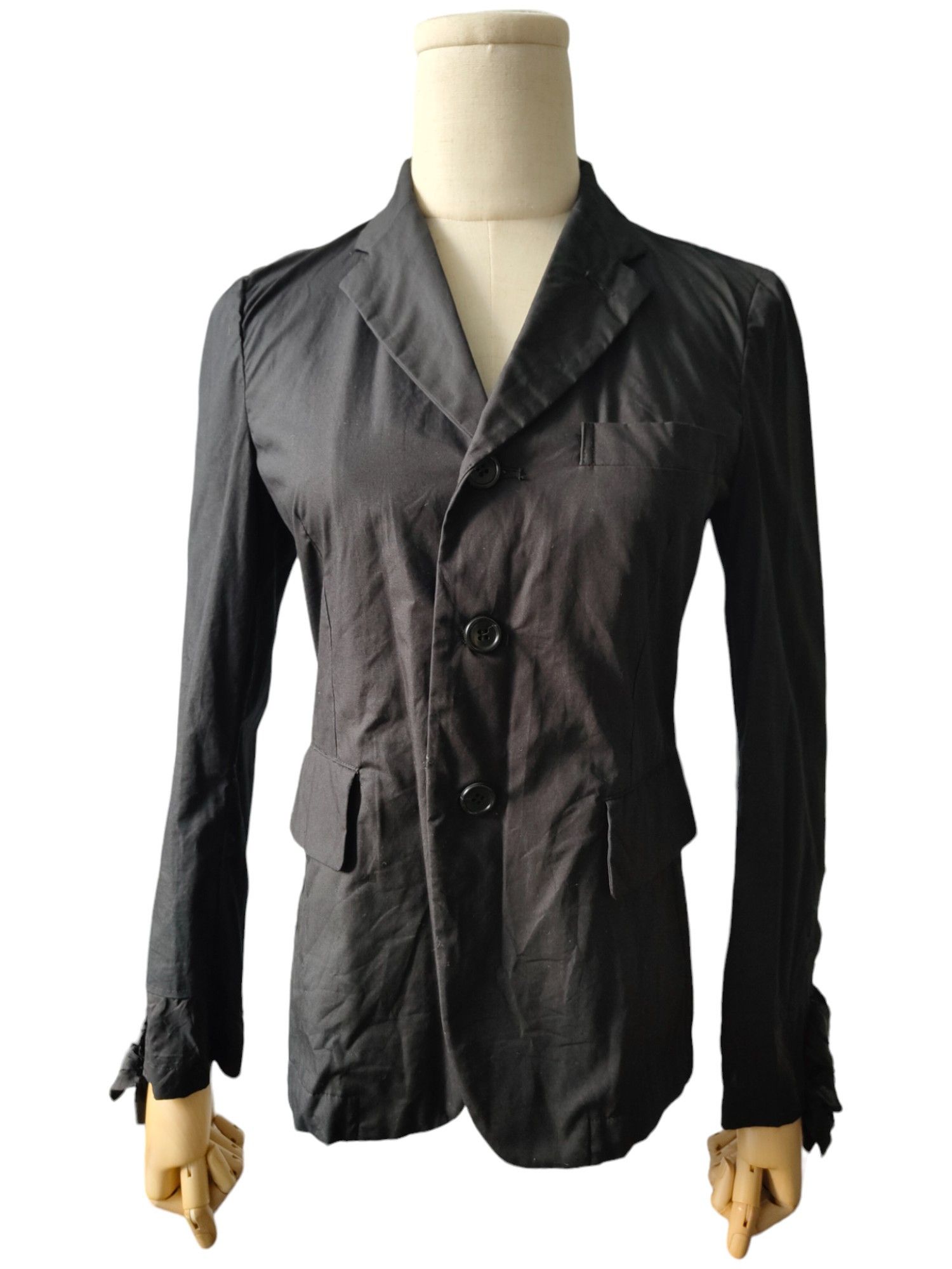 Comme des Garcons Black Black Cotton 3-Buttoned Jacket With Ruffles Sleeves Size XS / US 0-2 / IT 36-38 - 4 Thumbnail