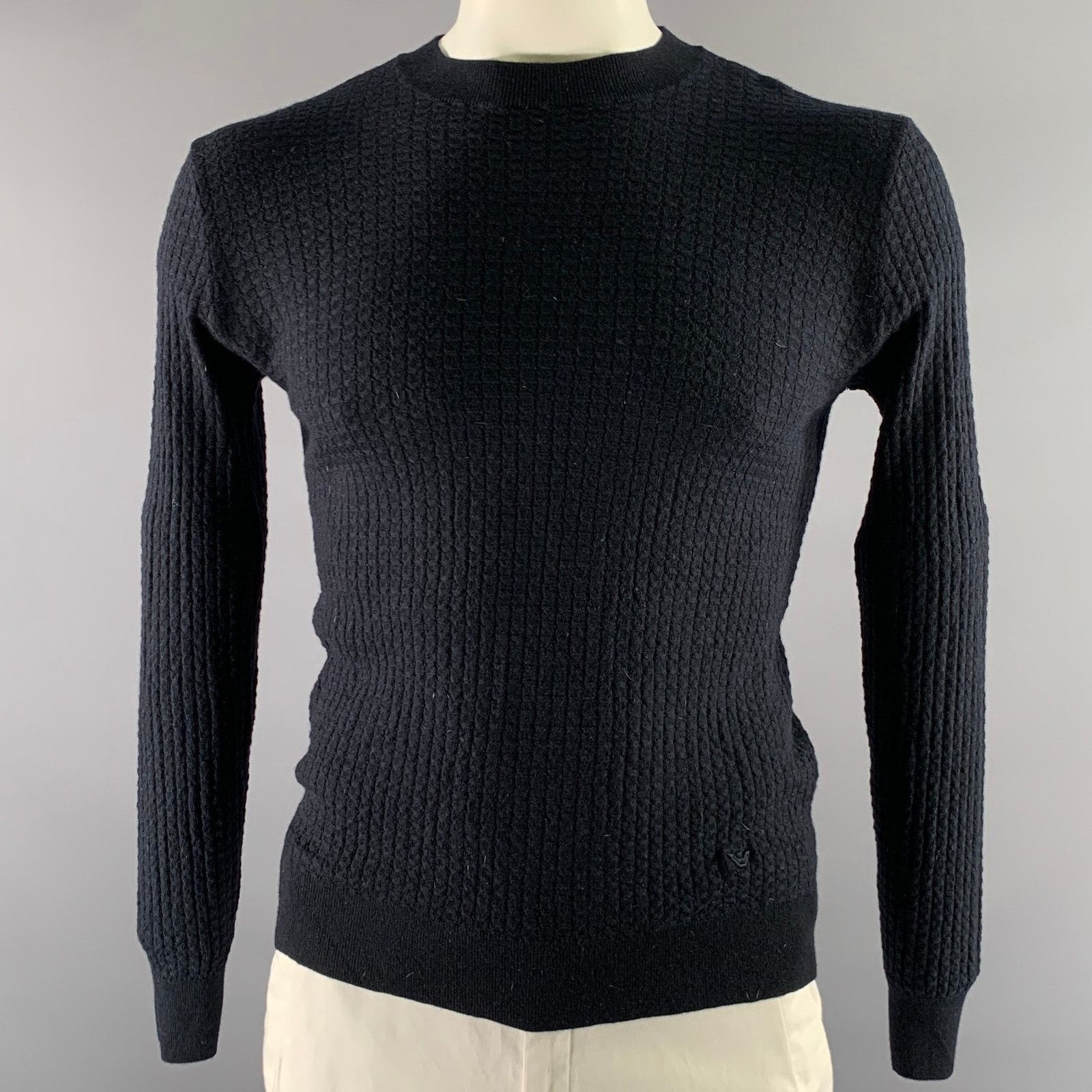 Emporio Armani EMPORIO ARMANI XL Black Waffle Knit Wool Blend Crew-Neck Size US XL / EU 56 / 4 - 1 Thumbnail