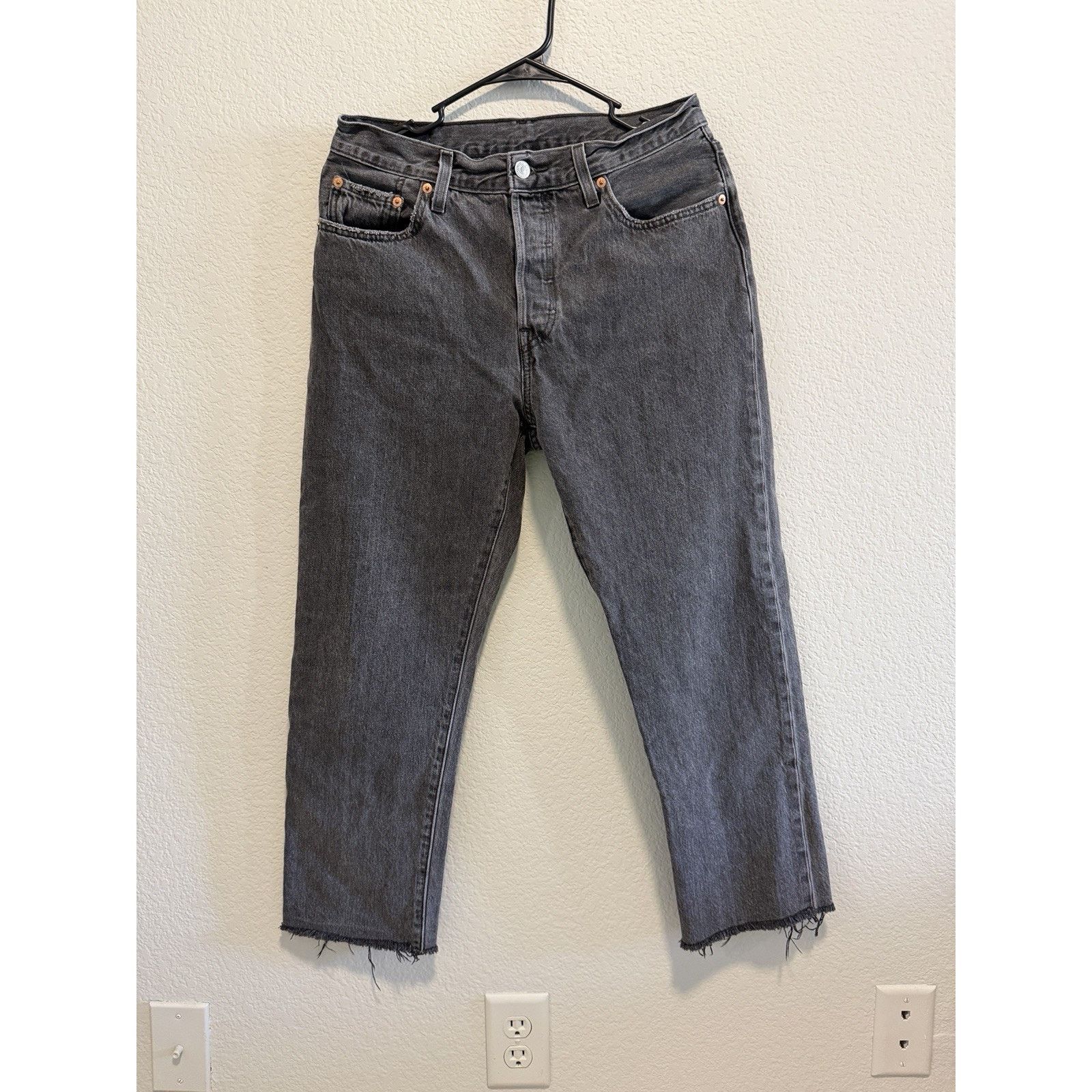 Levi's Levi’s 501 Jeans Mens 29x26 Gray Denim Button Fly Raw Hem Size US 29 - 1 Thumbnail