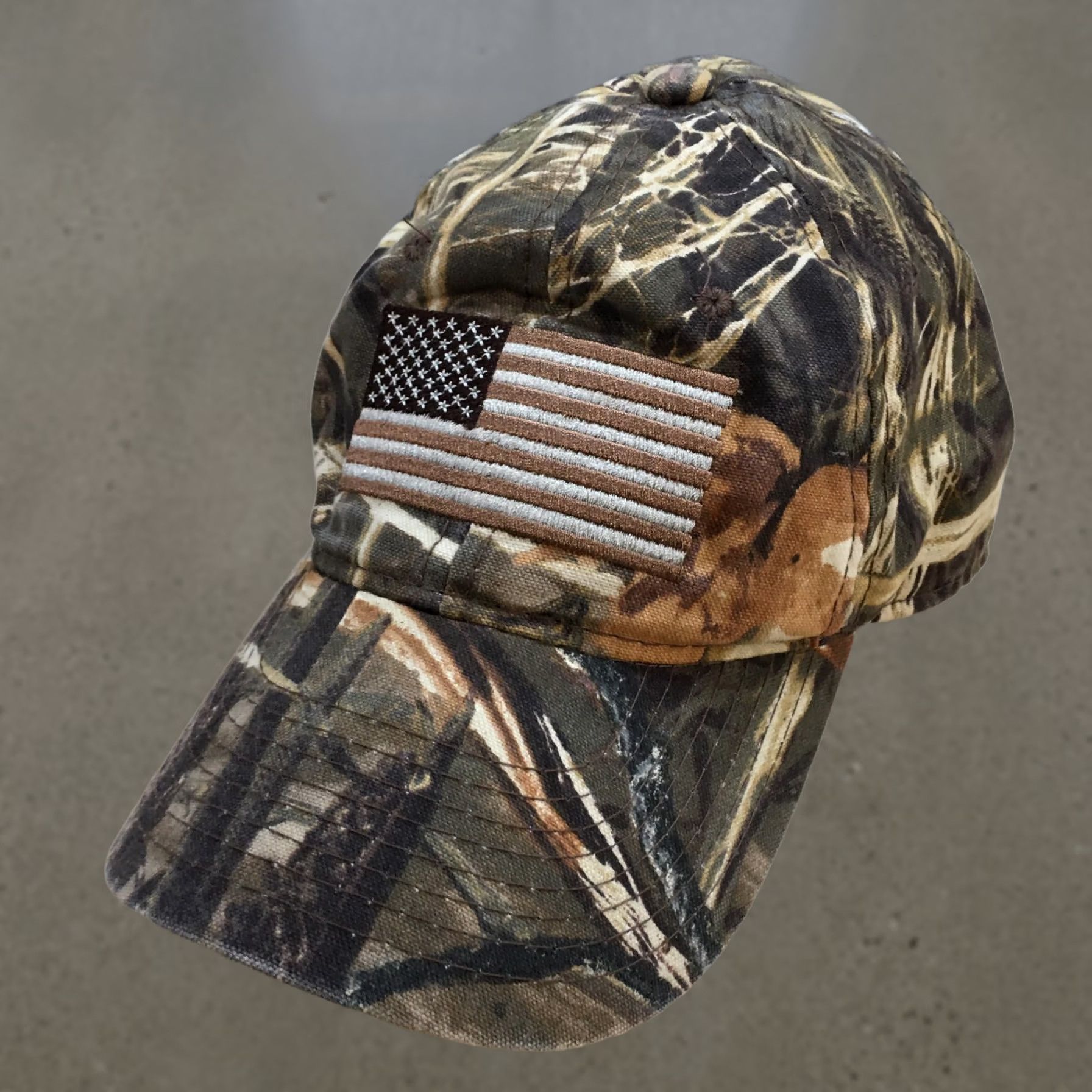 Vintage Outdoor America Flag Baseball Cap Hat Mens Brown Camo OS Adjustable Curved Brim Size ONE SIZE - 1 Thumbnail