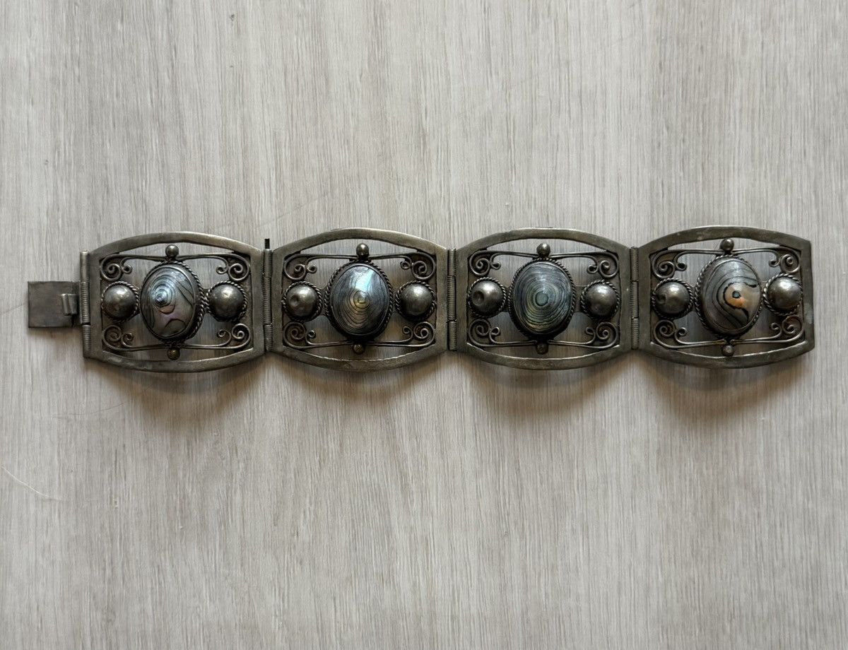 Vintage Vintage Taxco Mexico Sterling Silver Bracelet Abalone Panel Size ONE SIZE - 10 Thumbnail