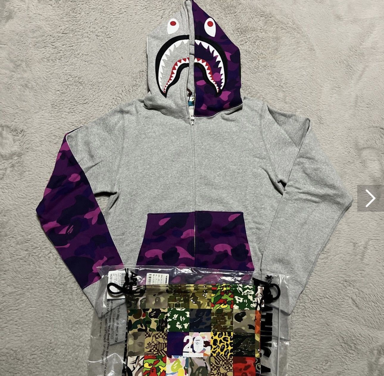 image of Bape Nw20 Color Camo Shark Full Zip Hoodie in Grey, Men's (Size Medium)