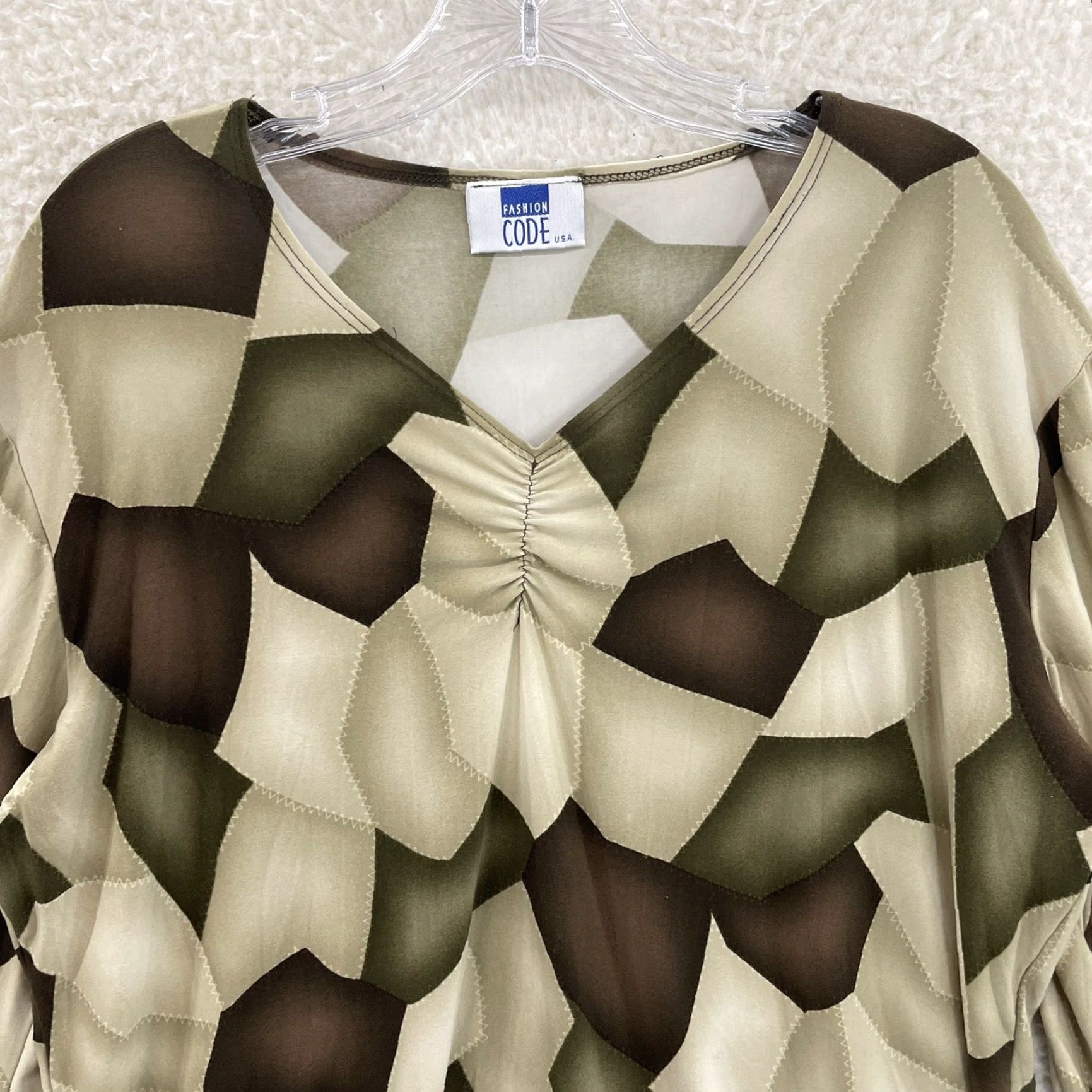 Vintage VINTAGE 90s Y2K Fashion Code Shirt XL Brown Pattern Flare Sleeve V-Neck Women Mens? Size XL / US 12-14 / IT 48-50 - 3 Thumbnail