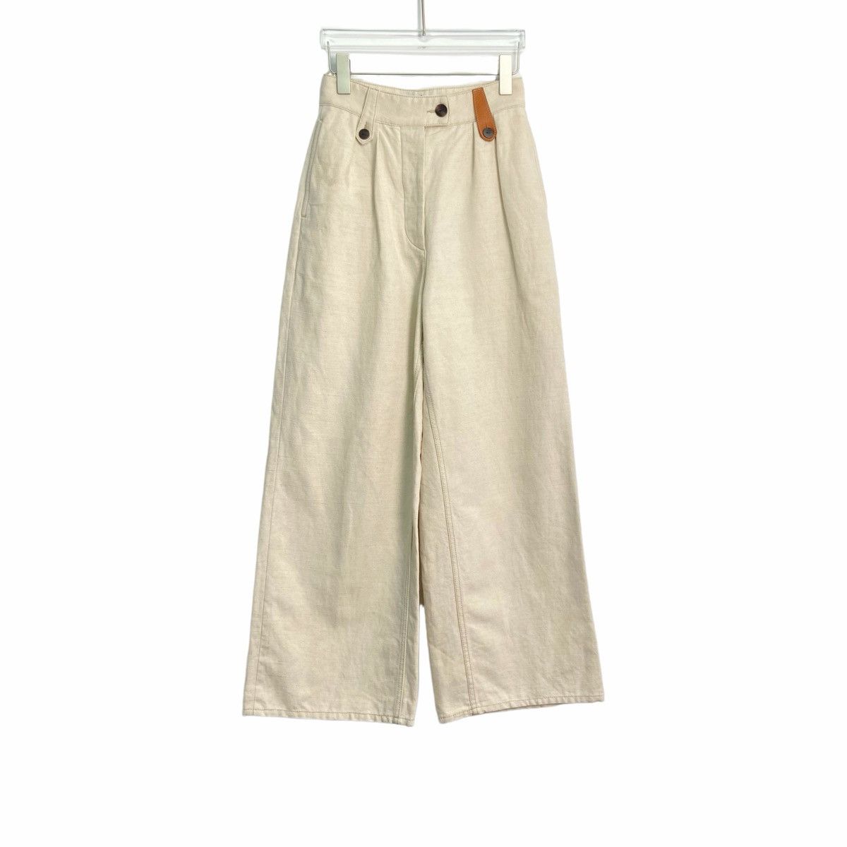 Loewe LOEWE Off-white Linen-blend High-waist Wide-leg Pants K26WX Size 26" / US 2 / IT 38 - 1 Thumbnail