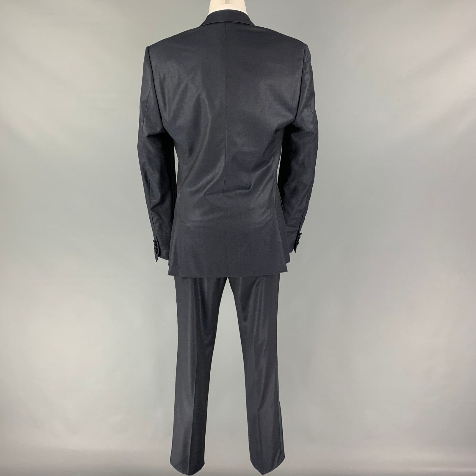 Calvin Klein Size 34 Navy Black Wool Peak Lapel Tuxedo Suit Size 34R - 3 Thumbnail