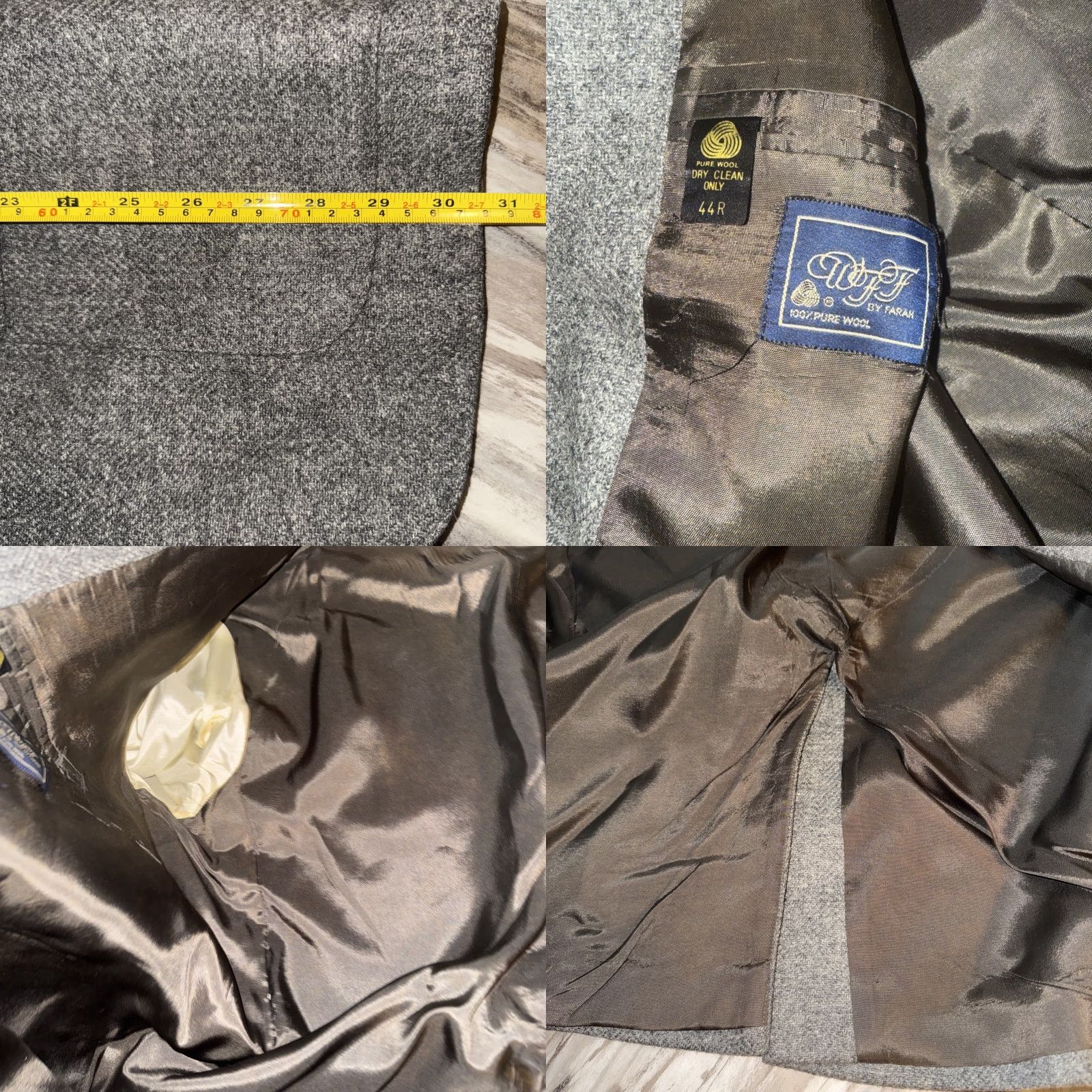 Farah Vtg Farah WFF Blazer Men 44R Gray Herringbone 100% Wool Tweed 2 Button Notch Lapel Single-Breasted Vintage Classic Modern Size 44R - 8 Thumbnail