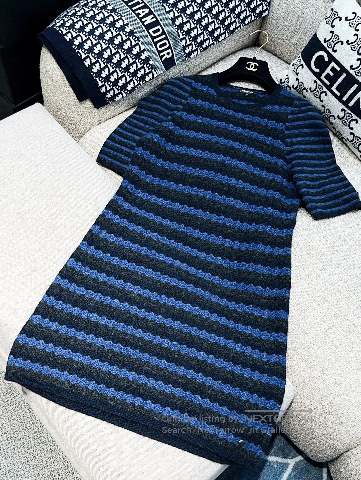 Chanel Chanel 17K Blue Black Stripe Knit Dress. Size US L / EU 52-54 / 3 - 2 Thumbnail