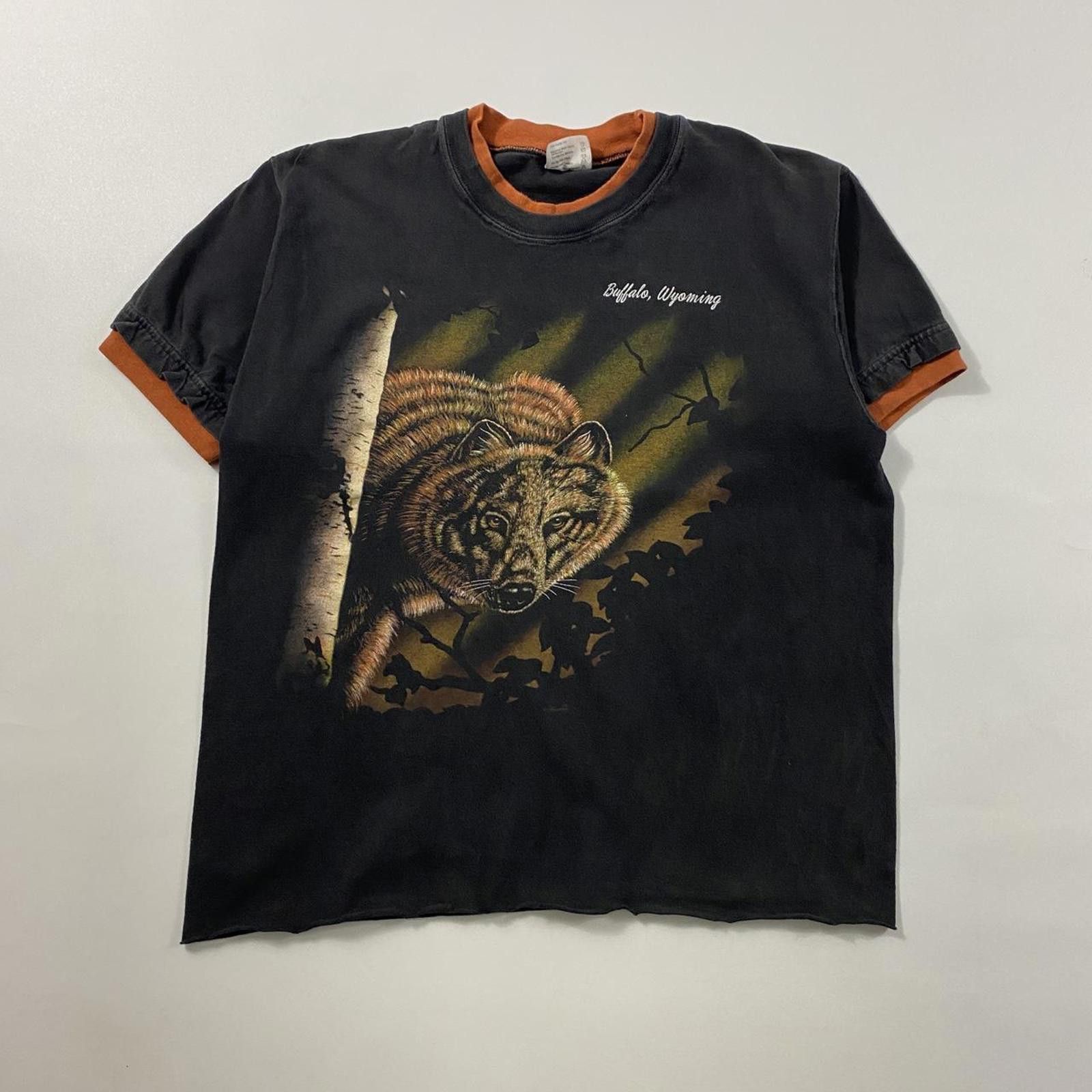 Vintage Vintage 90s Wolf Nature Black Tee Size US M / EU 48-50 / 2 - 1 Thumbnail