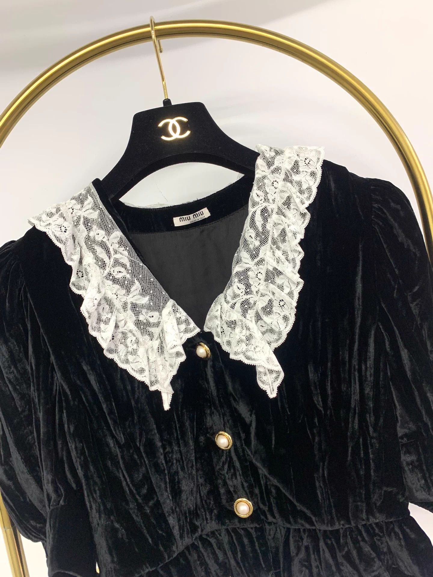 Miu Miu Miu Miu Black Velvet & Lace Doll Collar Top Women's Size S / US 4 / IT 40 - 2 Thumbnail
