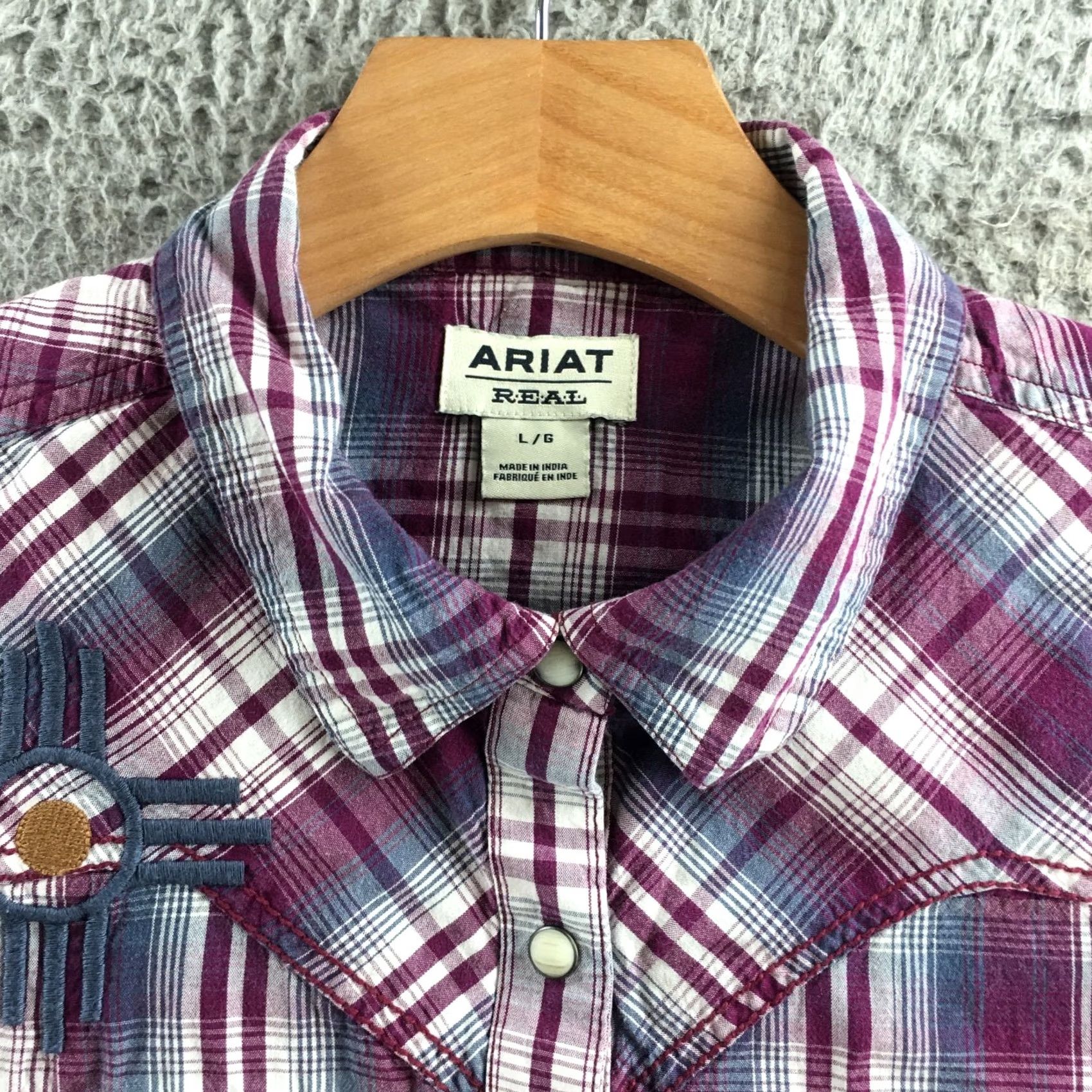 Ariat Ariat REAL Shirt Womens L Purple Blue Plaid Western Snap Button Zia Embroidery Shirt Size L / US 10 / IT 46 - 3 Thumbnail