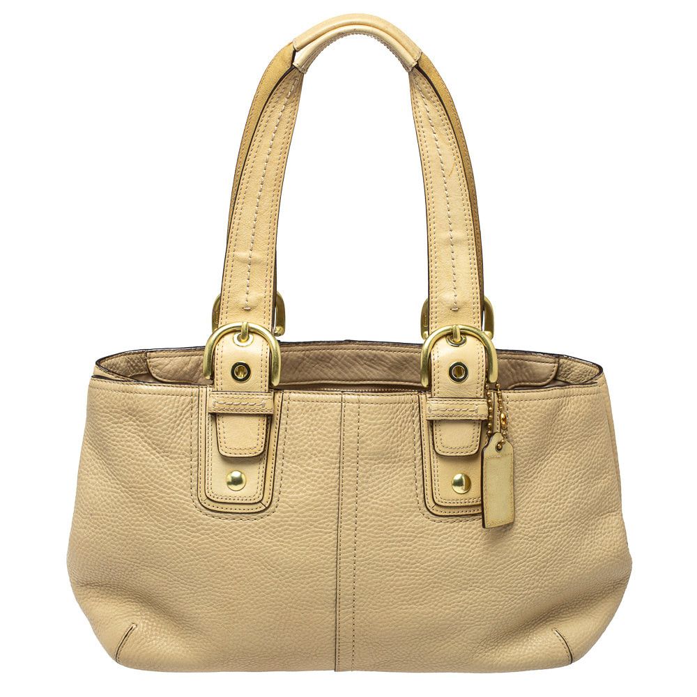 image of Coach Cream Leather Soho Tote in Black, Women's