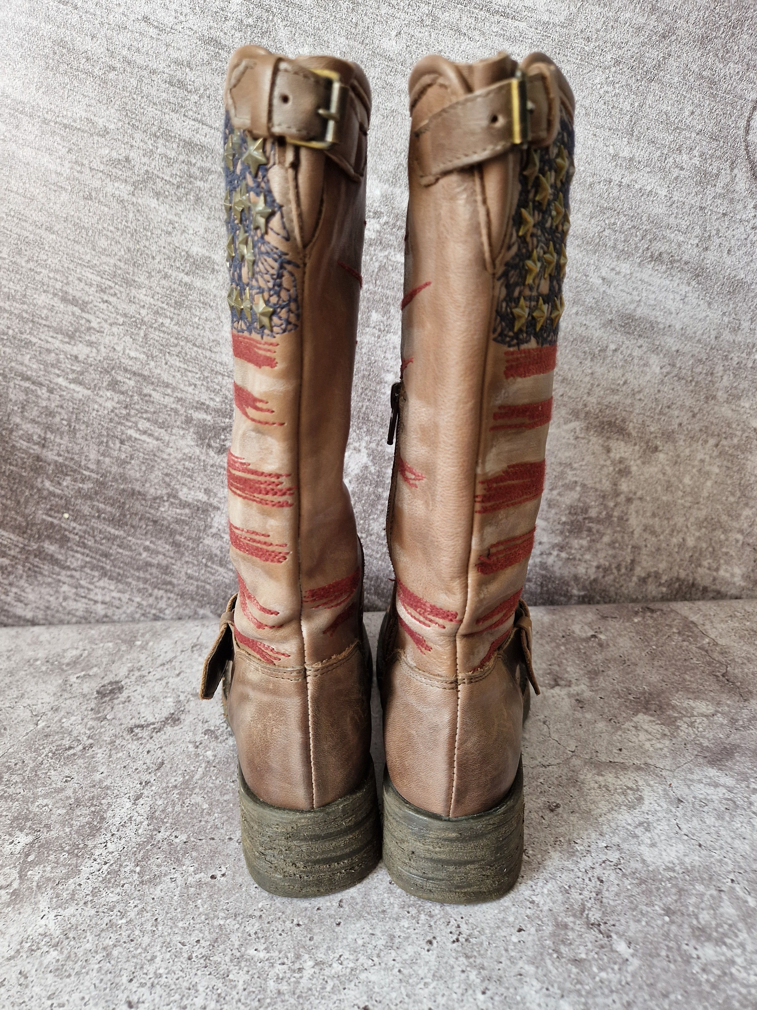 Vintage Unique Genuine destroyed studded chunky USA flag faded boots Size US 4 / IT 34 - 4 Thumbnail