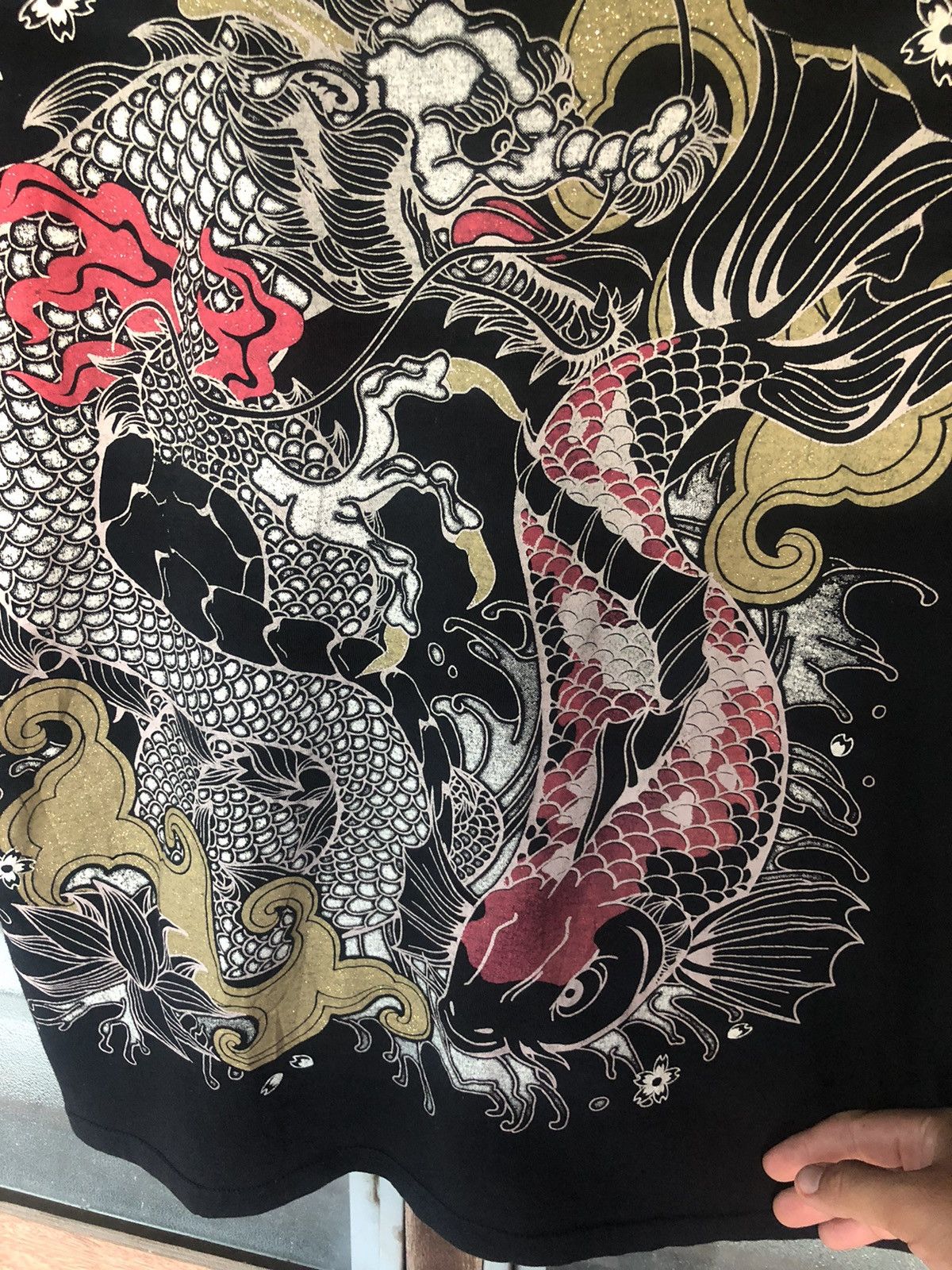Karakuri Tamashii Vintage 90's Sukajan Design Dragon x Fish Koi Shirt Tee Size US M / EU 48-50 / 2 - 8 Thumbnail