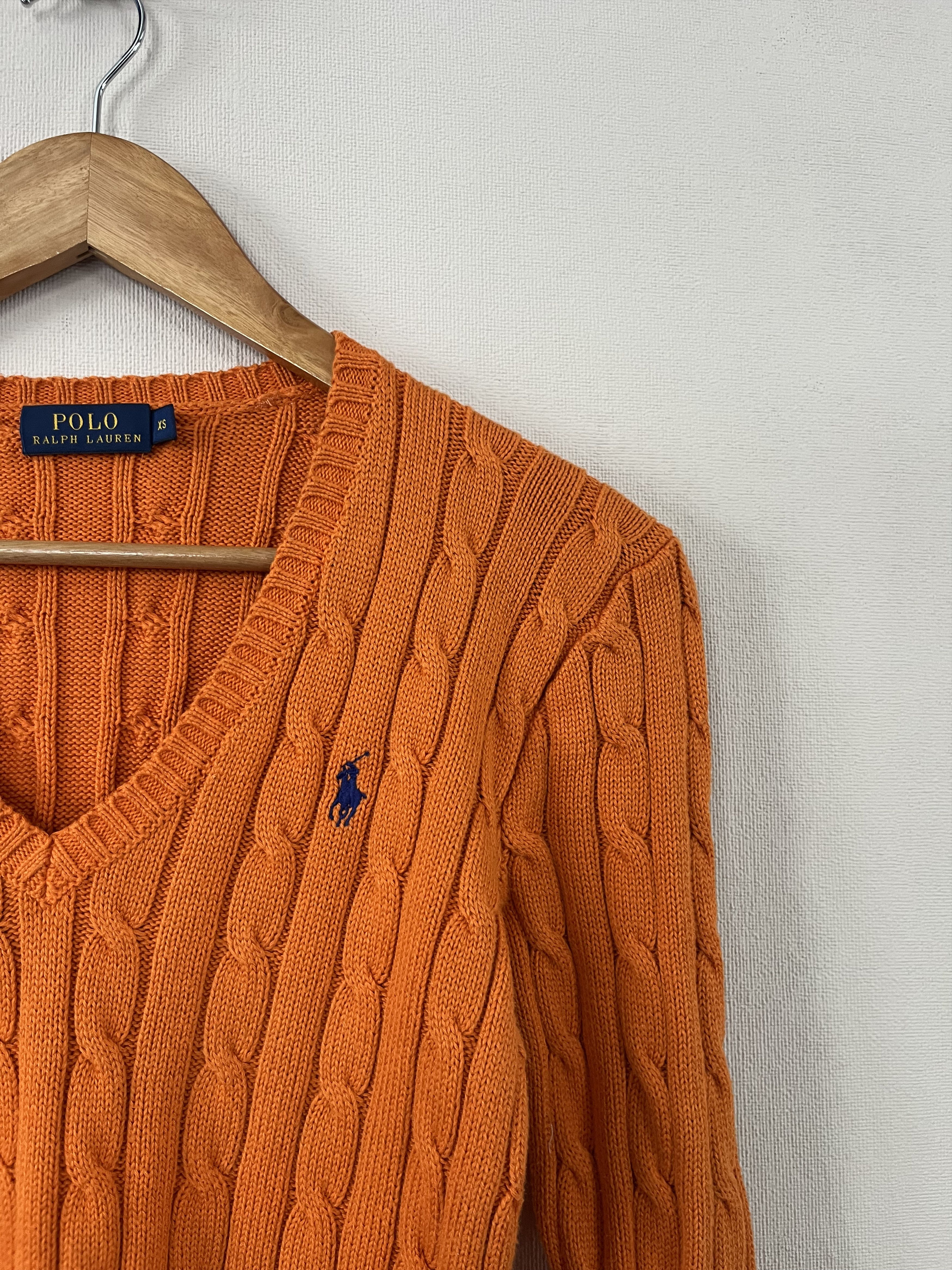 Polo Ralph Lauren Polo Ralph Lauren Cable Knit Sweater Womens Orange V Neck Size XS / US 0-2 / IT 36-38 - 2 Thumbnail