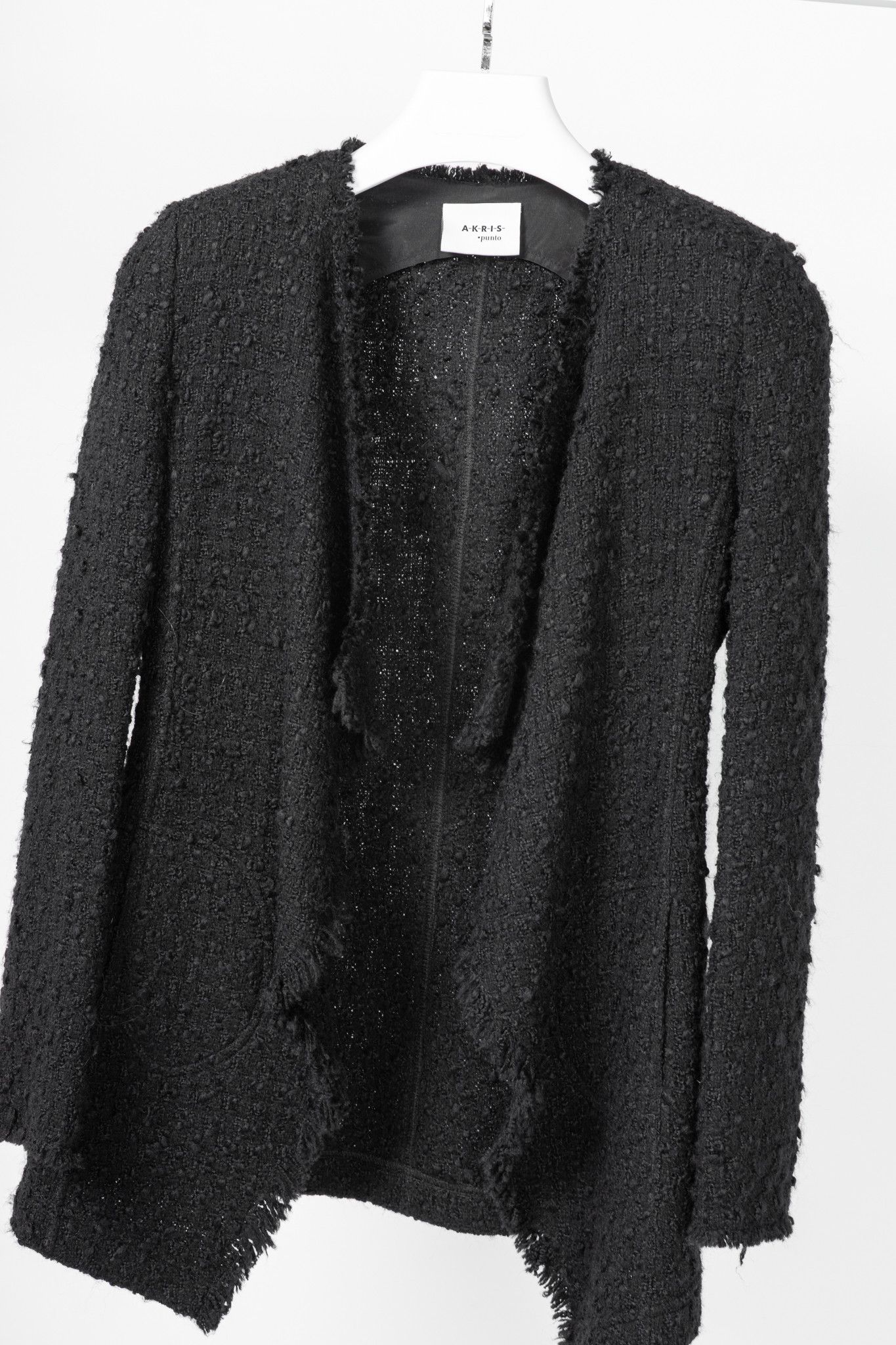 Akris Akris Punto Wool-Blend Boucle-Tweed Fringe Open-Front Jacket Size S / US 4 / IT 40 - 3 Thumbnail