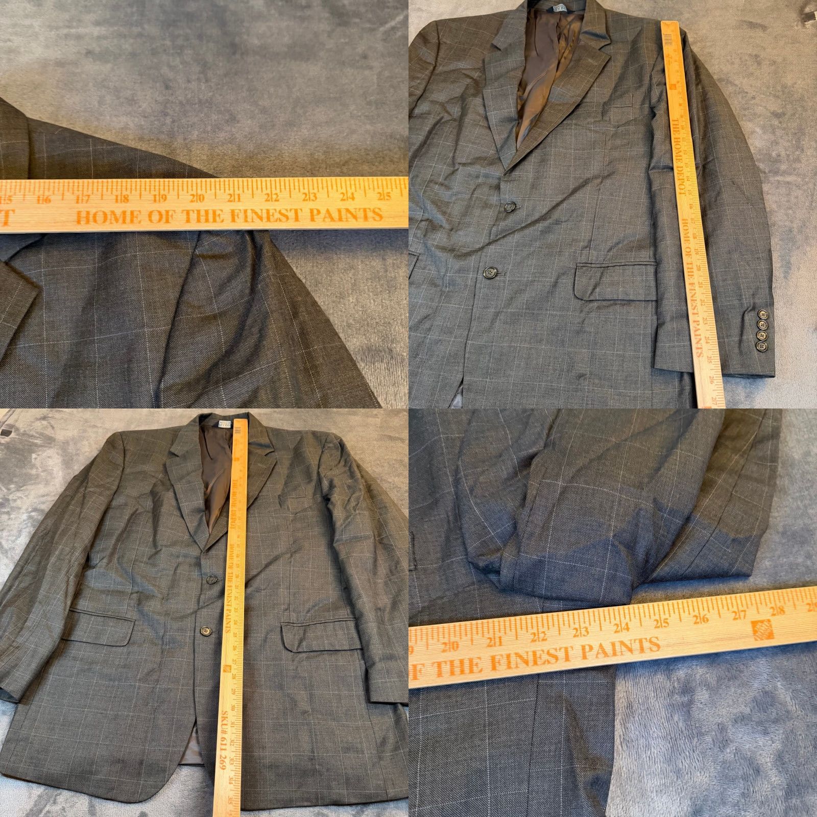 Jos. A. Bank Jos. A. Bank Grey Windowpane Two Button Blazer Sport Coat Wool Mens 46L Size 46R - 8 Thumbnail