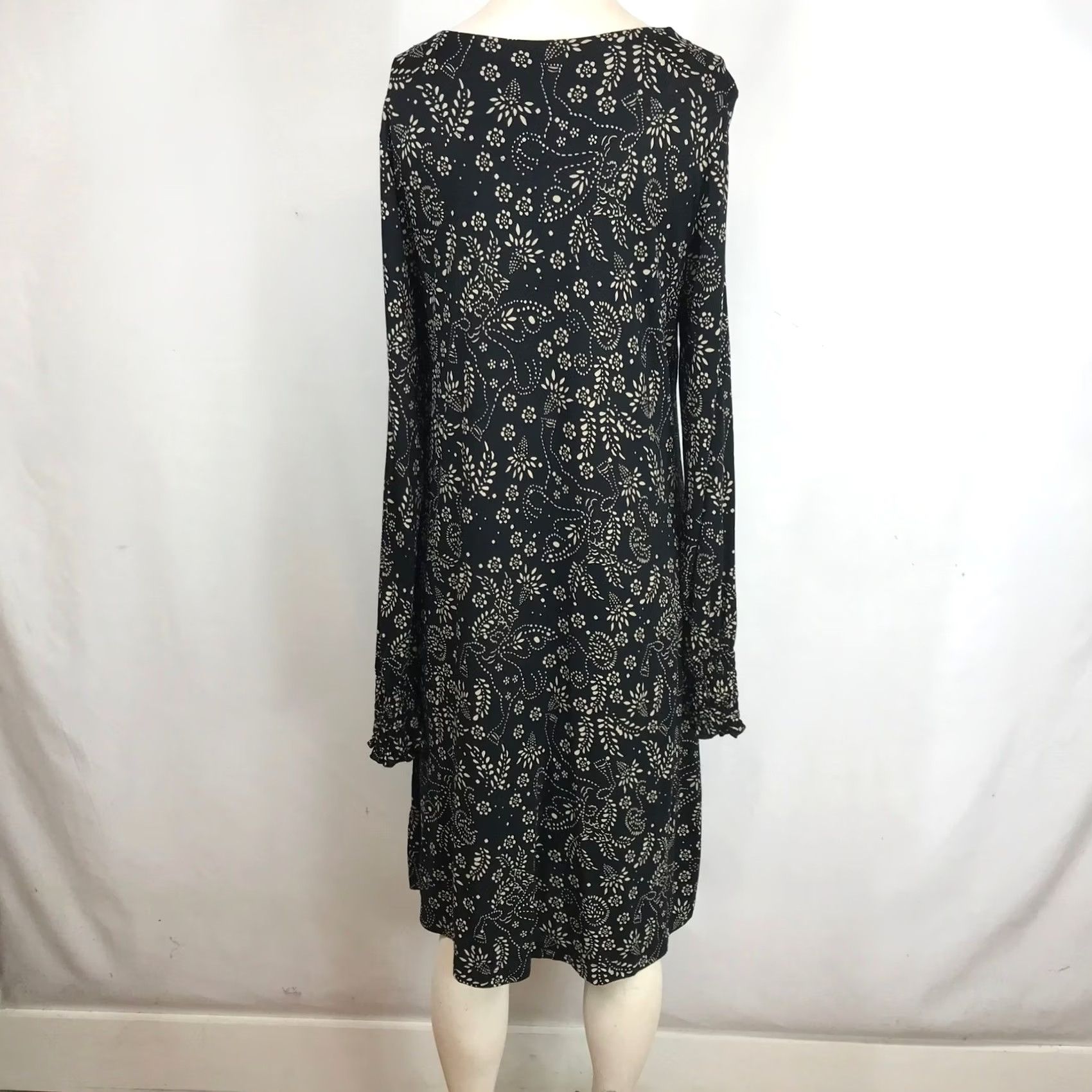 Vintage Gudrun Sjoden Black Cream Floral Modal Long Sleeve Shift Midi Dress Womens M Size M / US 6-8 / IT 42-44 - 5 Thumbnail