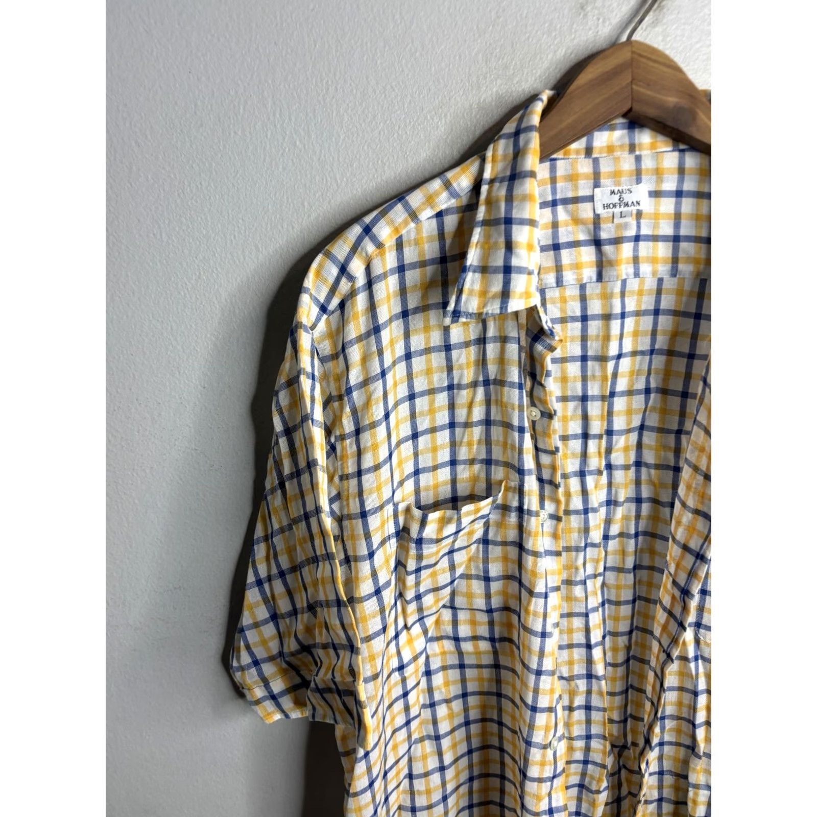 Vintage Maus & Hoffman Shirt Mens L Yellow Blue Plaid Short Sleeve Button Up Casual Shirts Size US L / EU 52-54 / 3 - 2 Thumbnail