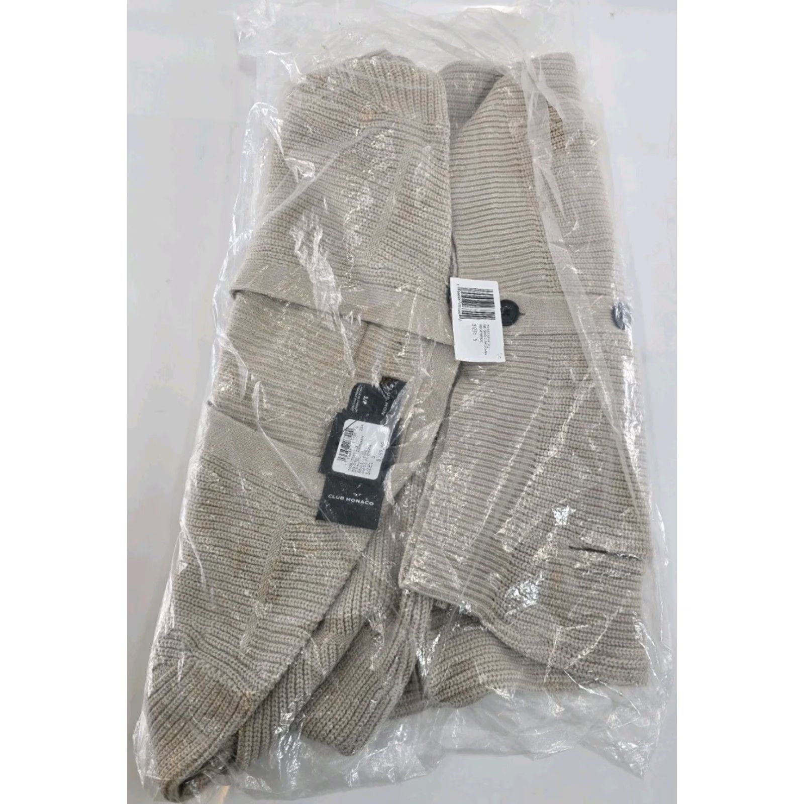 Club Monaco Club Monaco Men's Small Beige Rib Grid Cardigan Chandails NWT 59.50 MSRP Size US S / EU 44-46 / 1 - 2 Thumbnail