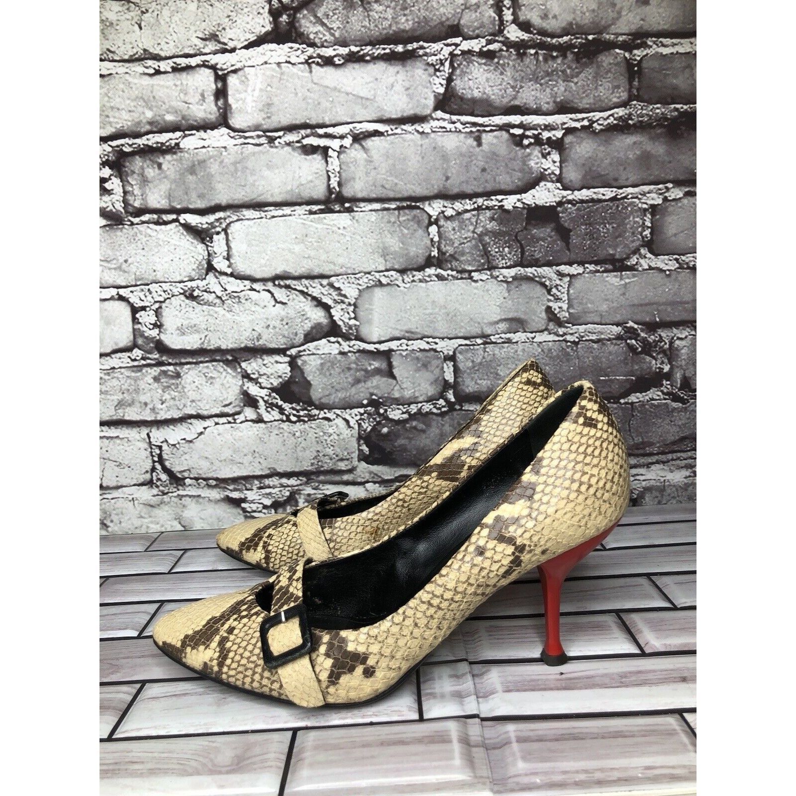 Giuseppe Zanotti Giuseppe Zanotti Cream Leather Black SnakeSkin Pointed Strap Size US 6.5 / IT 36.5 - 16 Thumbnail
