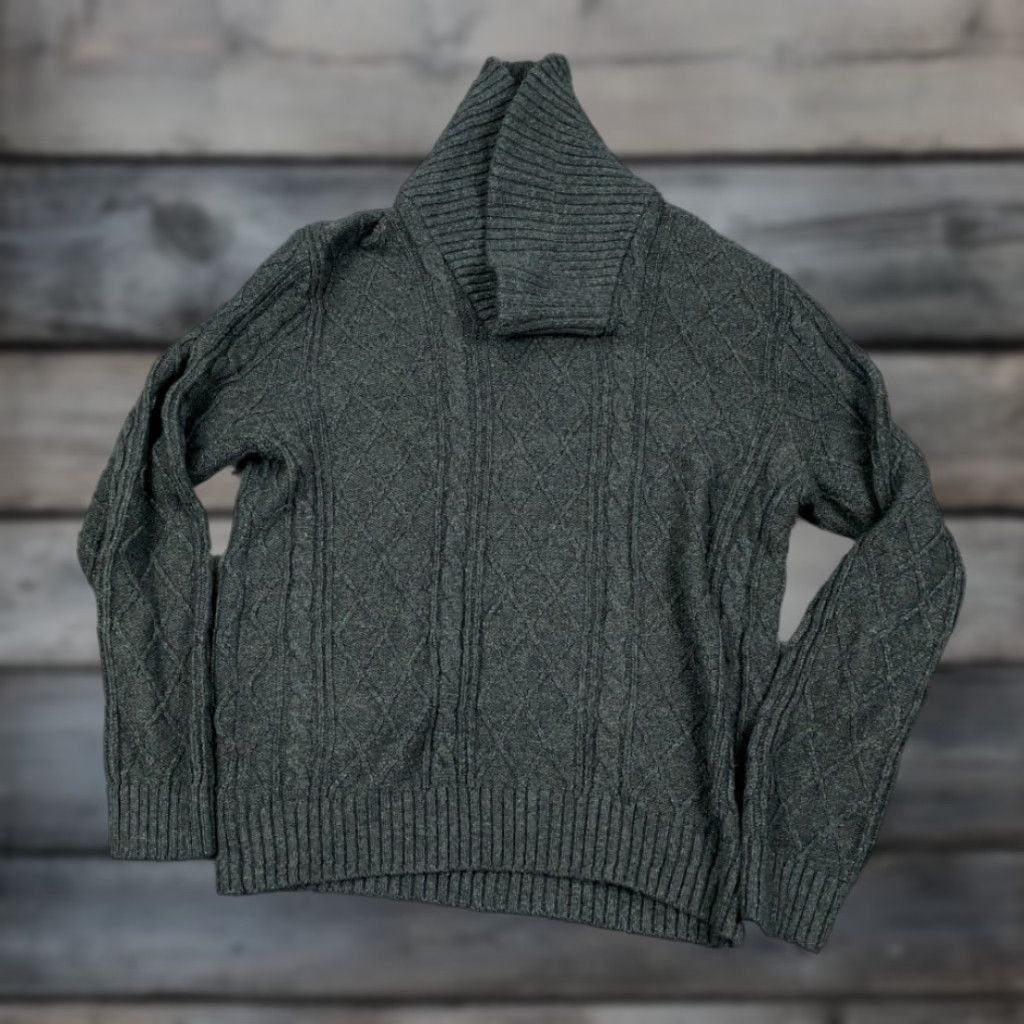 Haggar Haggar Mens Sweater Pullover Knit Cable-Knit Shawl Collar Heavyweight Dark Gray Large Size US L / EU 52-54 / 3 - 1 Thumbnail