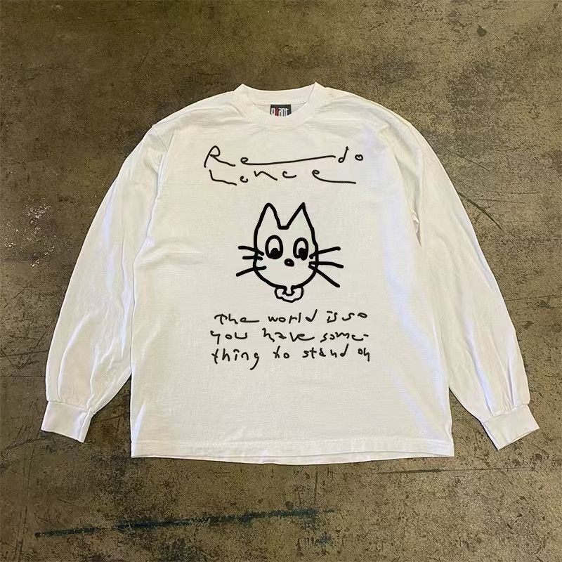 Japanese Brand × Vintage White casual retro cat print long sleeve t-shirt Size US M / EU 48-50 / 2 - 1 Thumbnail