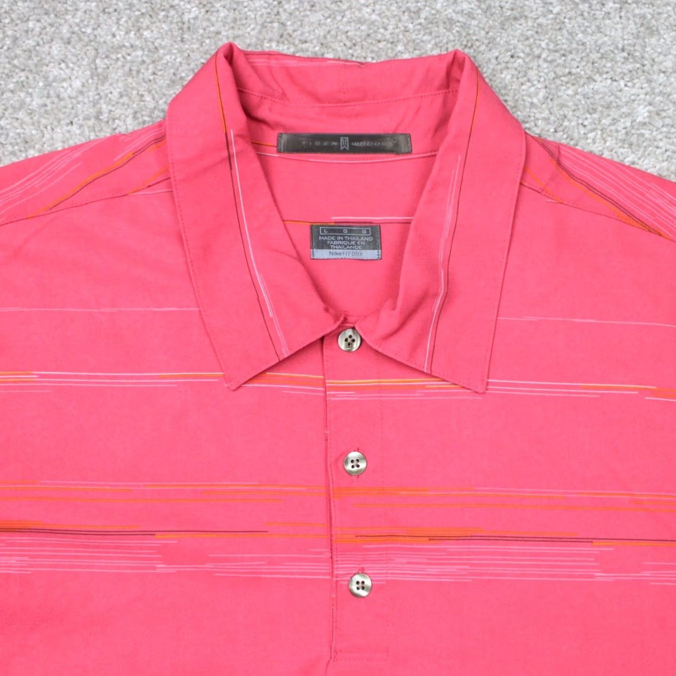 Nike Nike Tiger Woods Polo Shirt Mens Large Pink Striped Dri-Fit Short Sleeve Golf Shirt Size US L / EU 52-54 / 3 - 4 Thumbnail