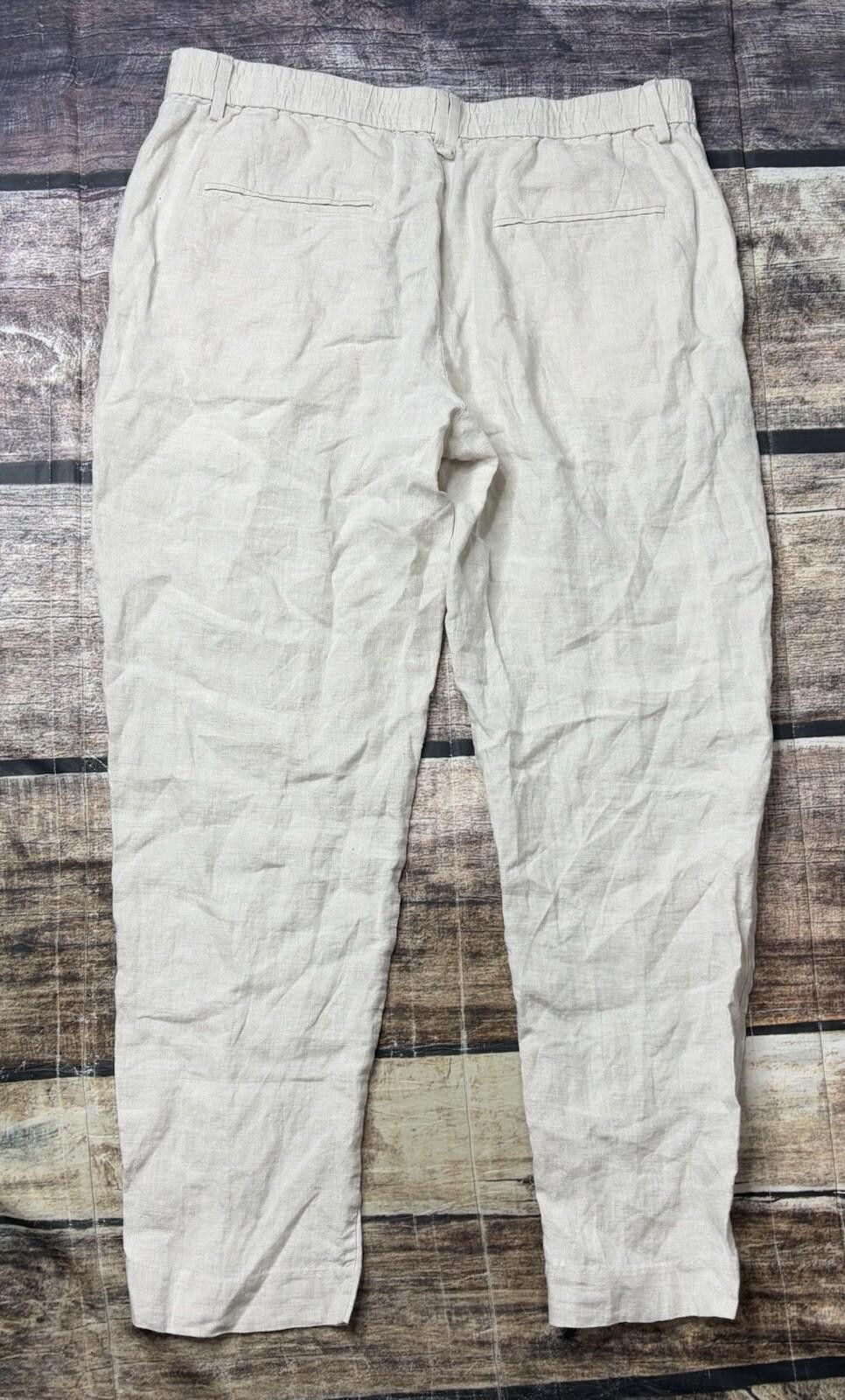 Zara Zara Linen Pants Women's Large Straight Leg Beige Preppy Size 36" / US 14 / IT 50 - 3 Thumbnail