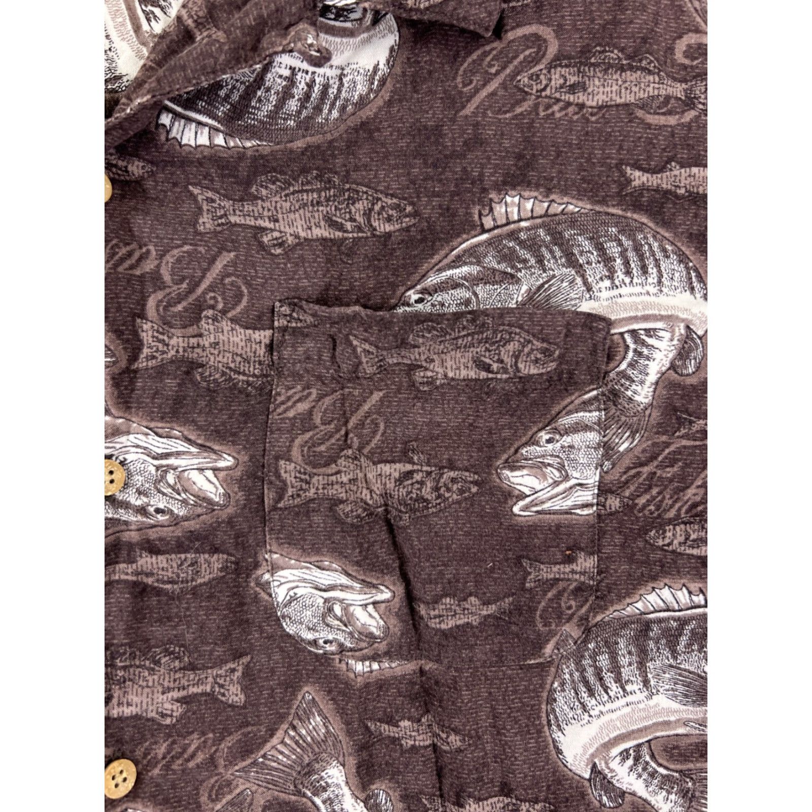 Vintage PURITAN Shirt Mens M Brown Fish Bass Fishing Rayon Button-Up Hawaiian Size US M / EU 48-50 / 2 - 6 Thumbnail