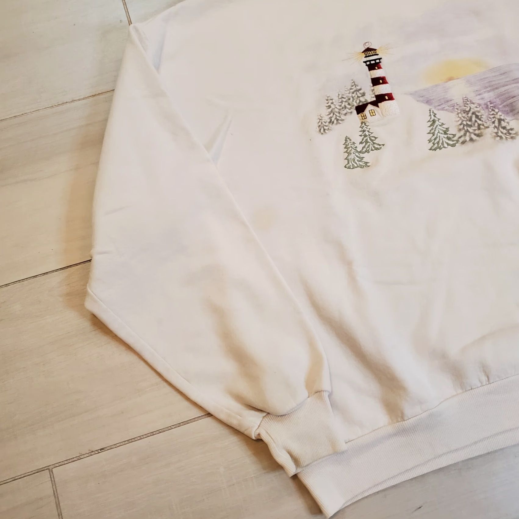 Vintage VINTAGE Morning Sun Sweatshirt Unisex Adults XL White 1990s Top Stitch Light House Crewneck Size US XL / EU 56 / 4 - 2 Thumbnail