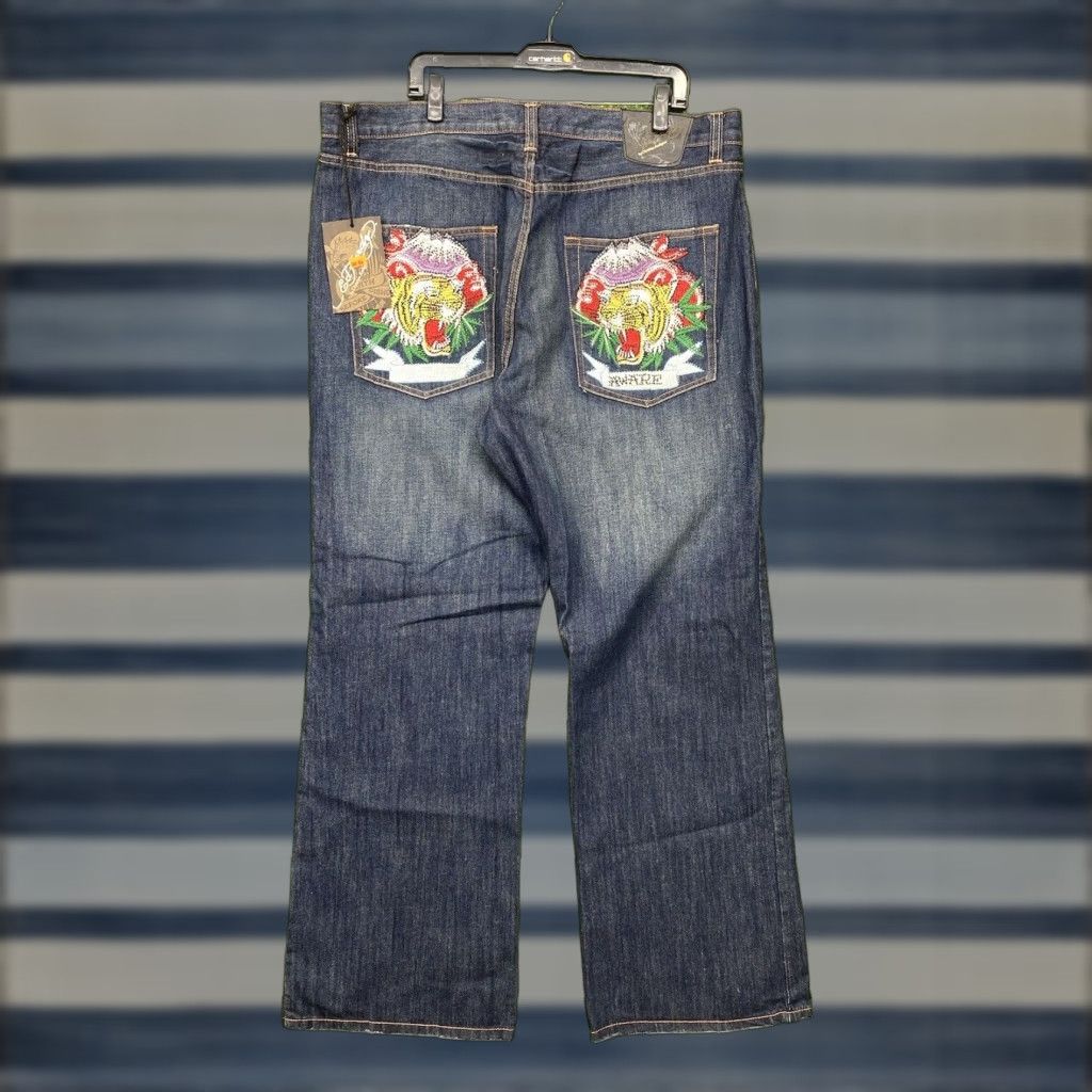 Ed Hardy VINTAGE Ed Hardy Jeans Mens 42x34 Baggy Relaxed Denim Blue 90s Tiger Logo Rock Mens Regular Jeans SJ? Size US 42 / EU 58 - 1 Thumbnail