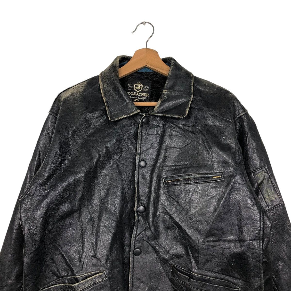 Japanese Brand 🔥VINTAGE 80’s BIKER LEATHER JACKET OXLEATHER FUR BLANKET Size US M / EU 48-50 / 2 - 5 Thumbnail