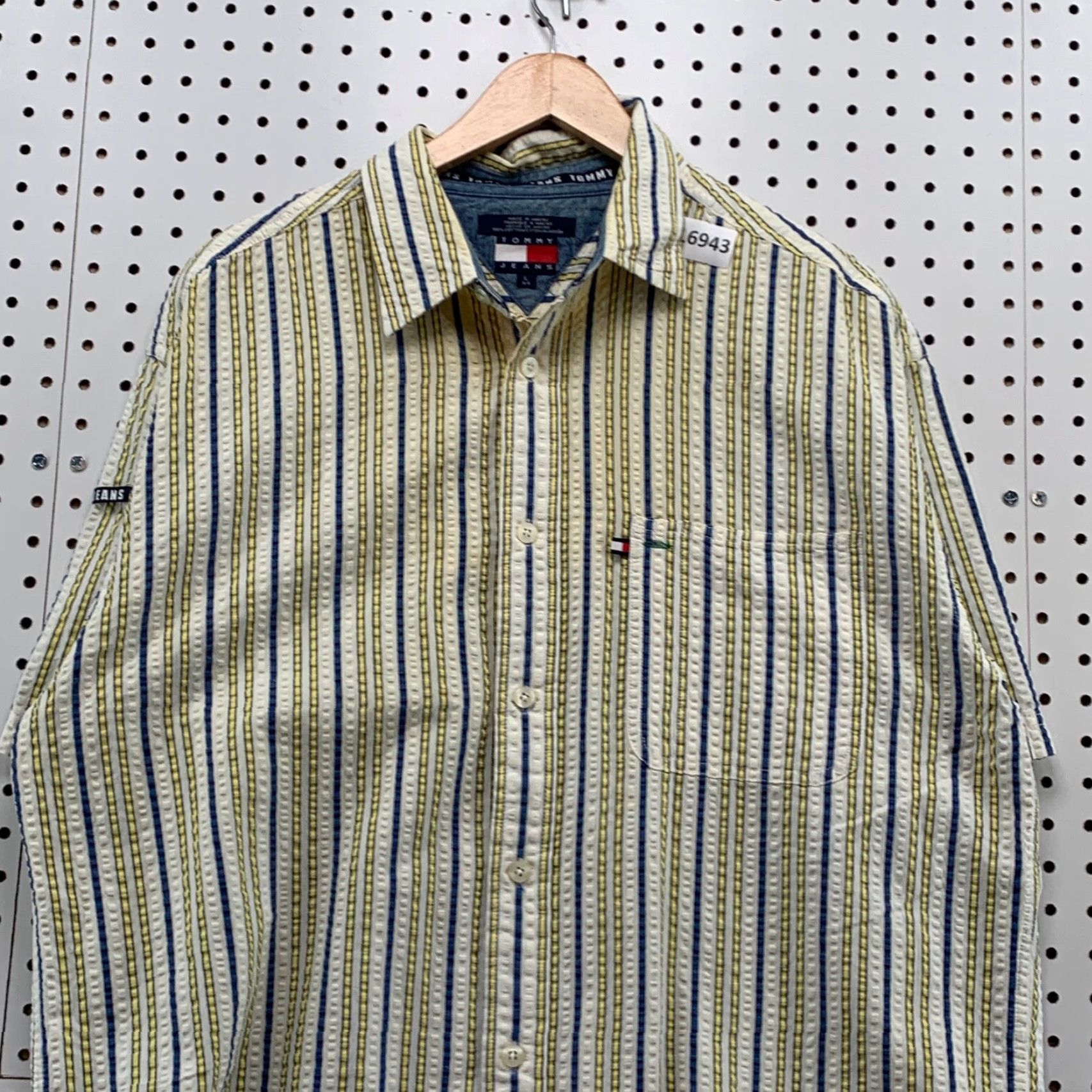 Tommy Hilfiger VINTAGE Tommy Jeans Button Shirt Short Sleeve Men Large Yellow SearSucker Size US L / EU 52-54 / 3 - 5 Thumbnail