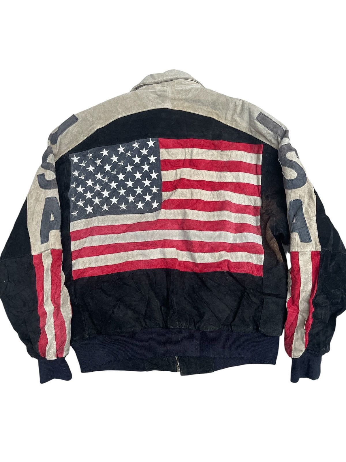 Michael Hoban Vintage 90s Michael Hoban USA Flag Suede Leather Jacket Size US M / EU 48-50 / 2 - 1 Thumbnail