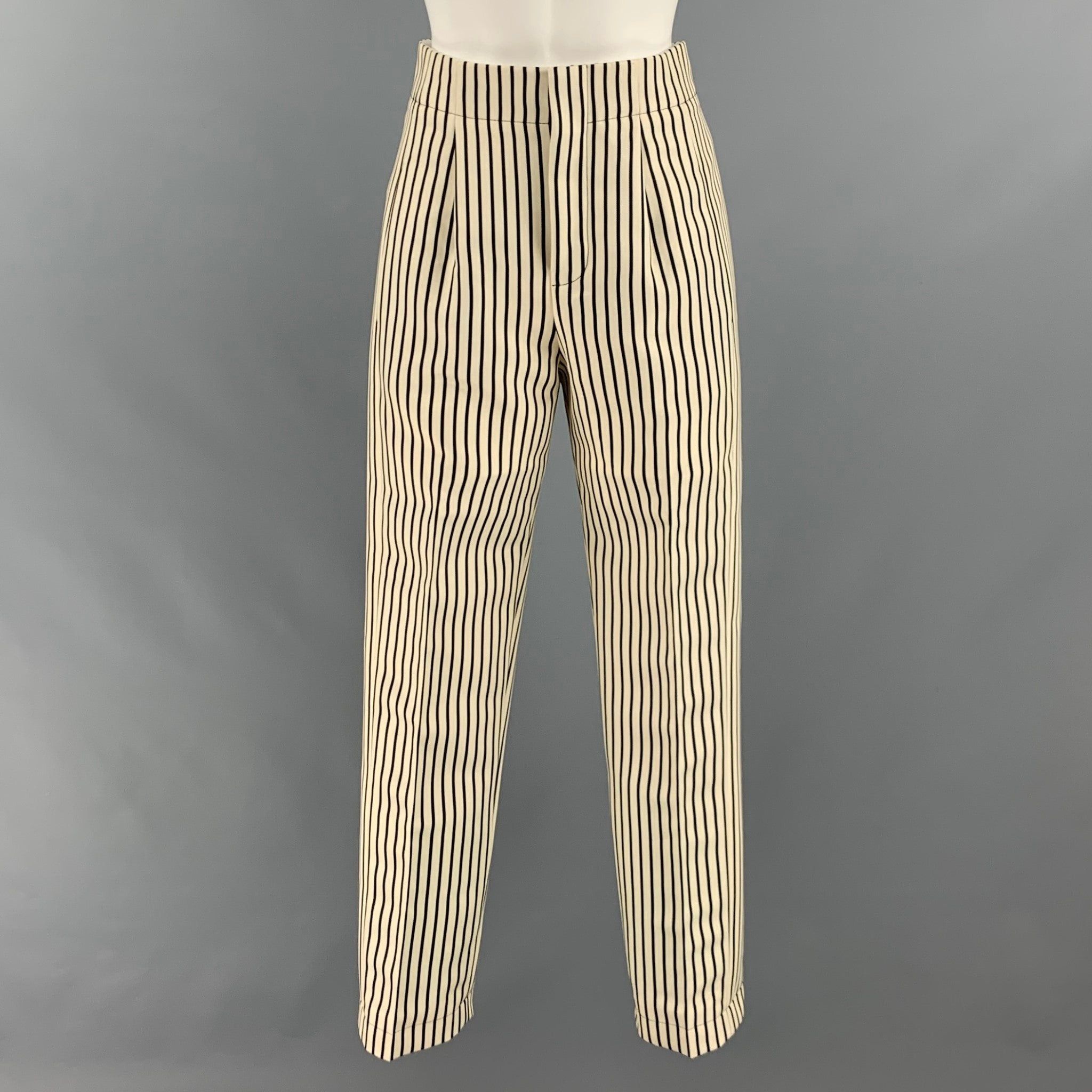 image of Louis Vuitton Cream Black Polyester Stripe High Waisted Dress Pants, Women's (Size 26)