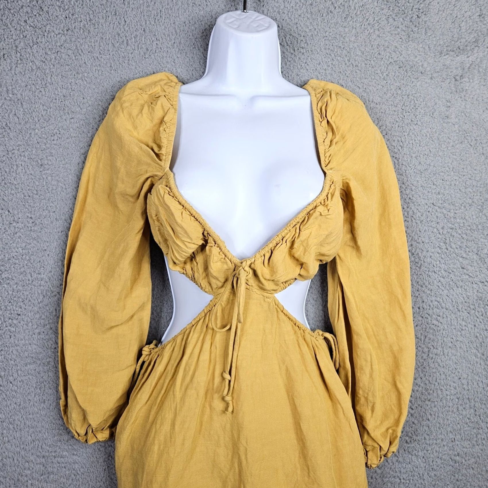 Vintage 12 TH Tribe Women's Midi A-Line Dress V-Neck Long Sleeve Sz S Mustard Yellow Size S / US 4 / IT 40 - 2 Thumbnail