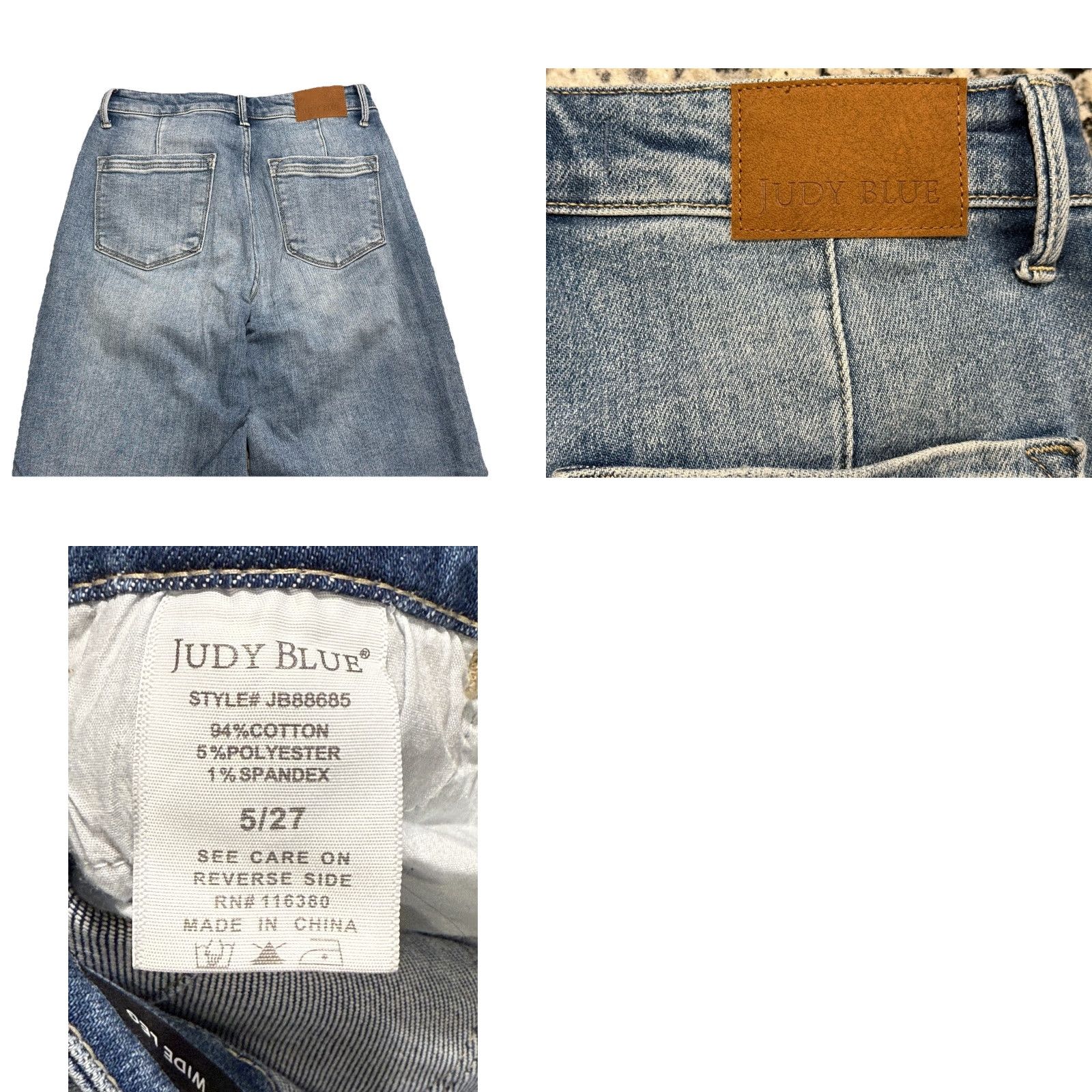 Denime VINTAGE? No — Judy Blue Womens Jeans Wide Leg Denim Blue 5/27 Raw Hem Size 27" / US 4 / IT 40 - 8 Thumbnail