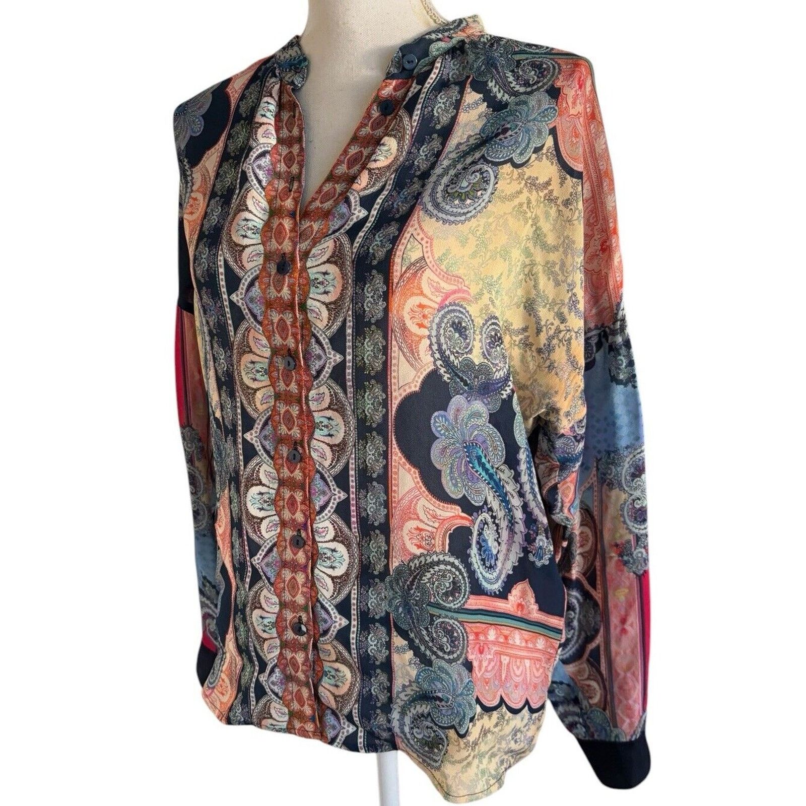Johnny Was Johnny Was Onda Blouse S Paisley Bishop Sleeve Button Up Size S / US 4 / IT 40 - 4 Thumbnail