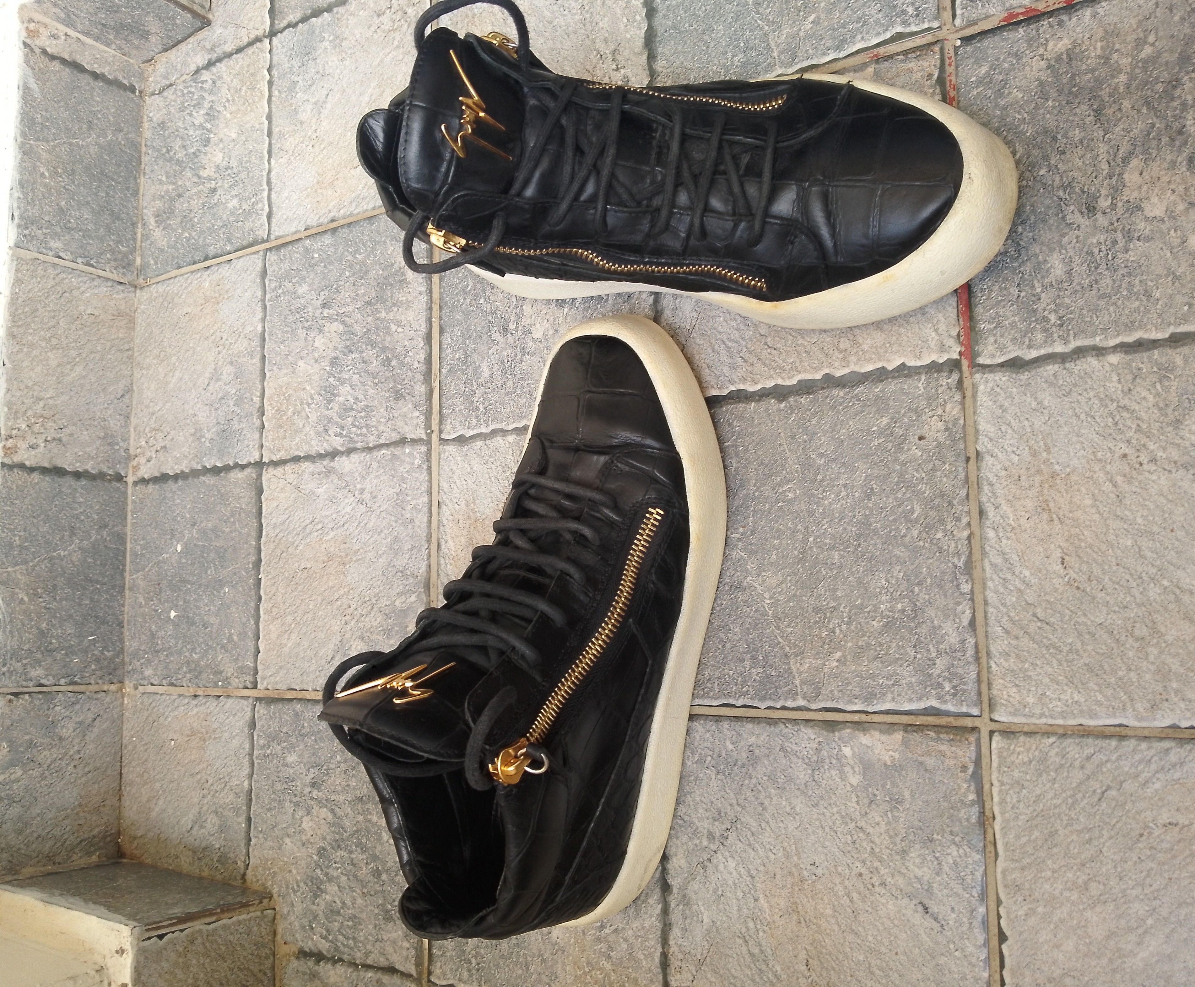 Giuseppe Zanotti Black crocodile embossed leather sneakers Size US 10.5 / EU 43-44 - 5 Thumbnail