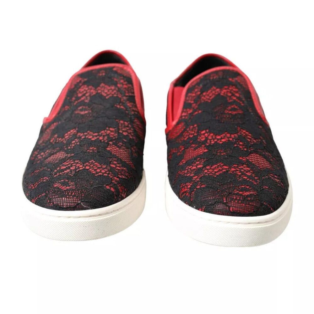 Dolce & Gabbana Dolce & Gabbana Black Red Lace Slip On Low Top Sneakers Shoe Size US 10 / IT 40 - 8 Thumbnail